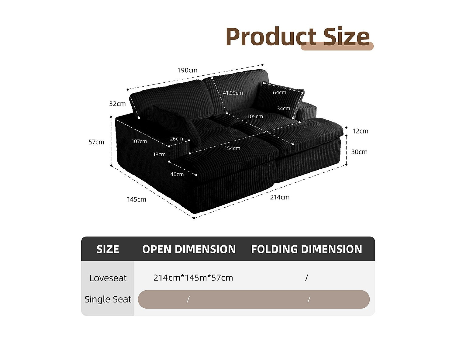 Canapé modulable convertible noir tissu