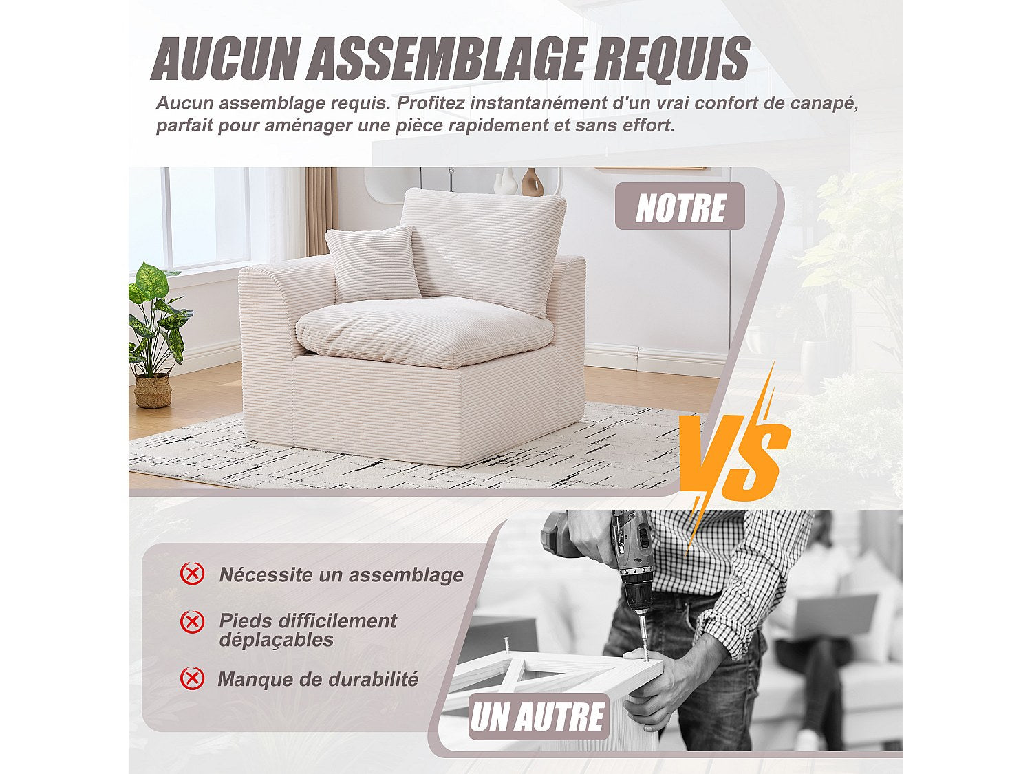 Canapé modulable beige tissu