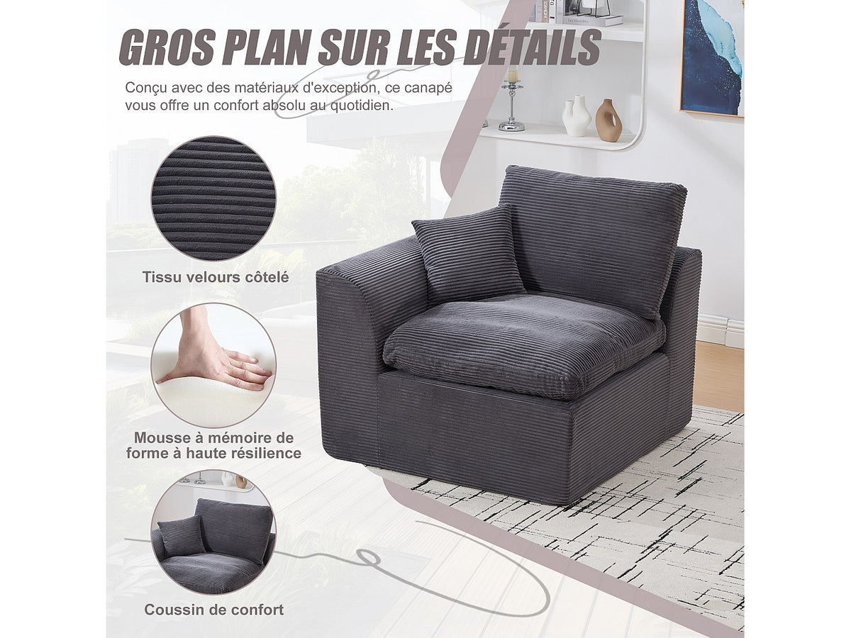 Canapé modulable 2 places gris tissu