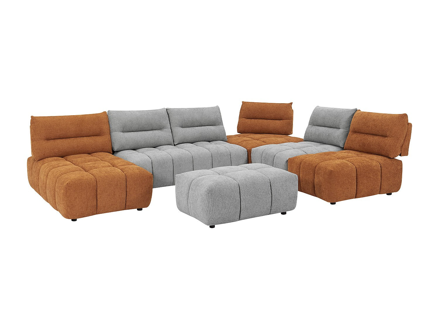 Pouf pour canapé modulable panoramique gris tissu