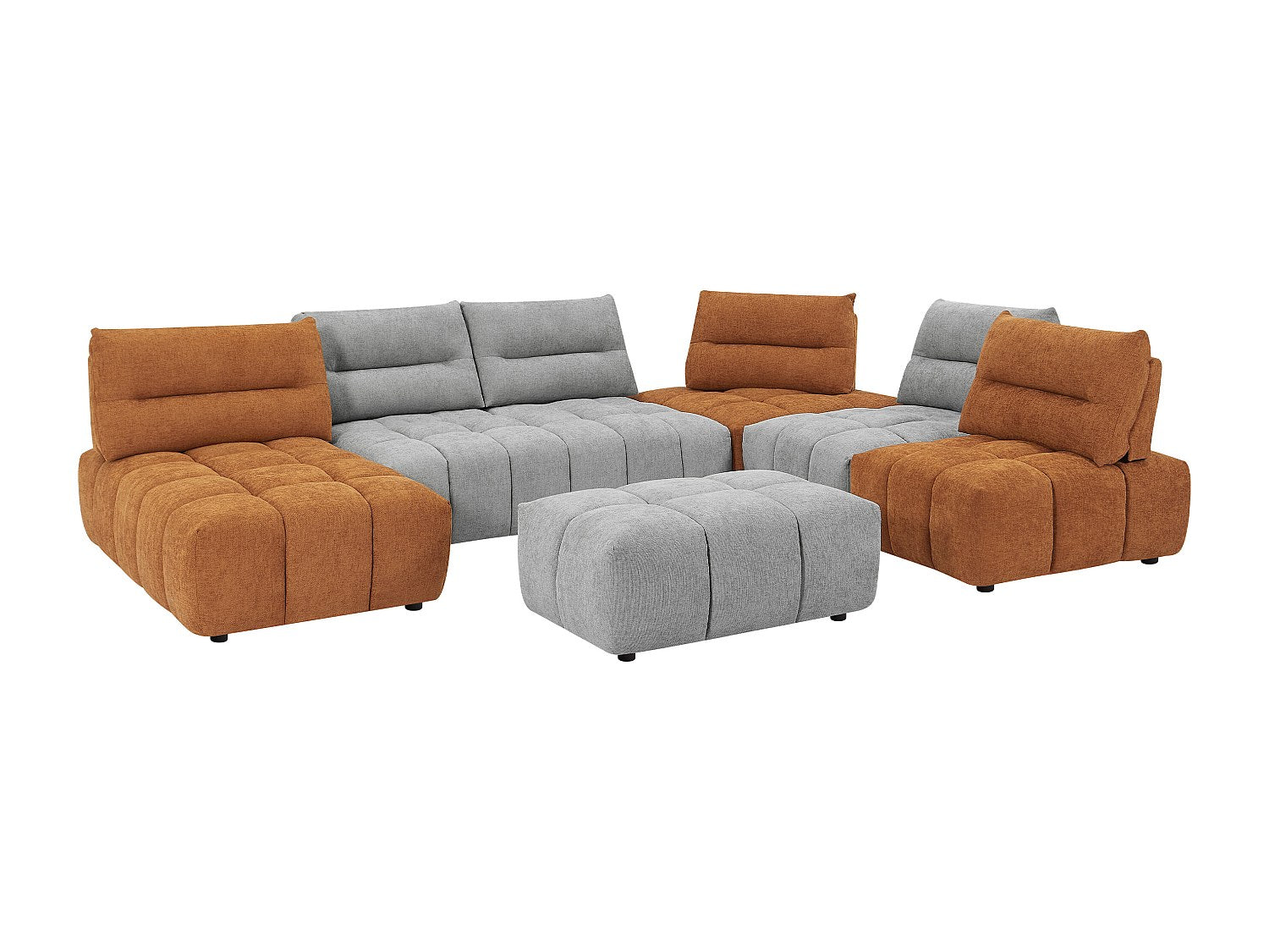 Pouf pour canapé modulable panoramique gris tissu