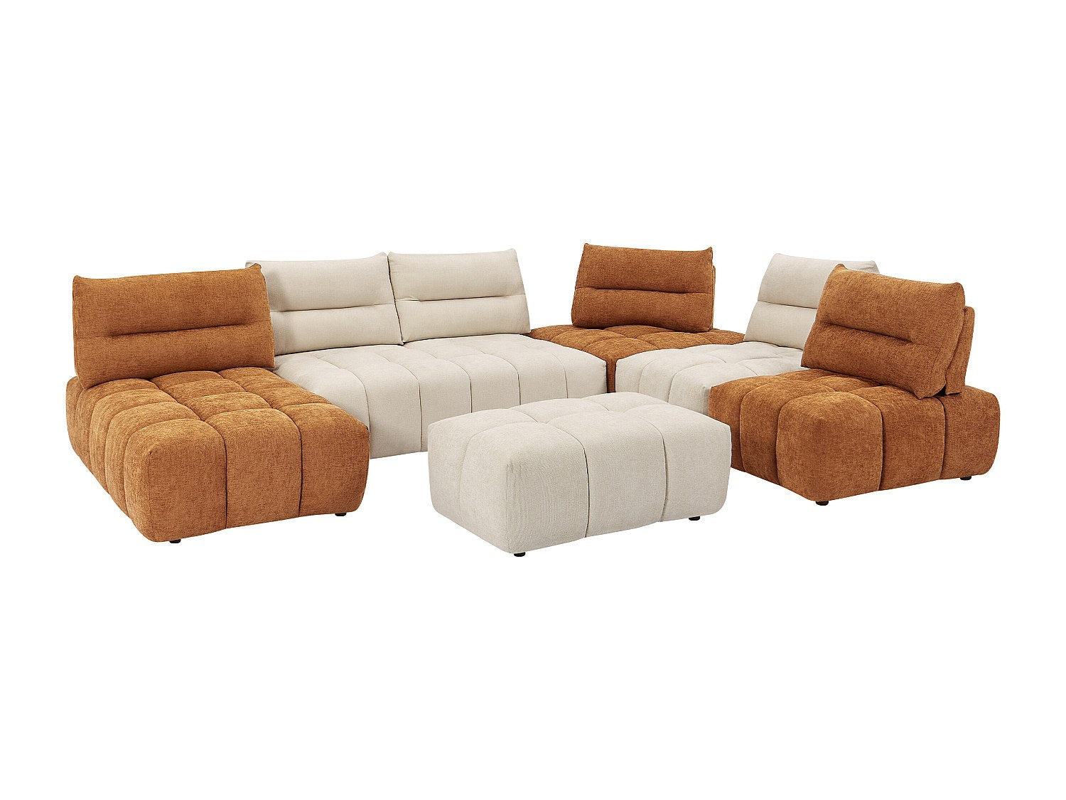 Pouf pour canapé modulable panoramique orange tissu