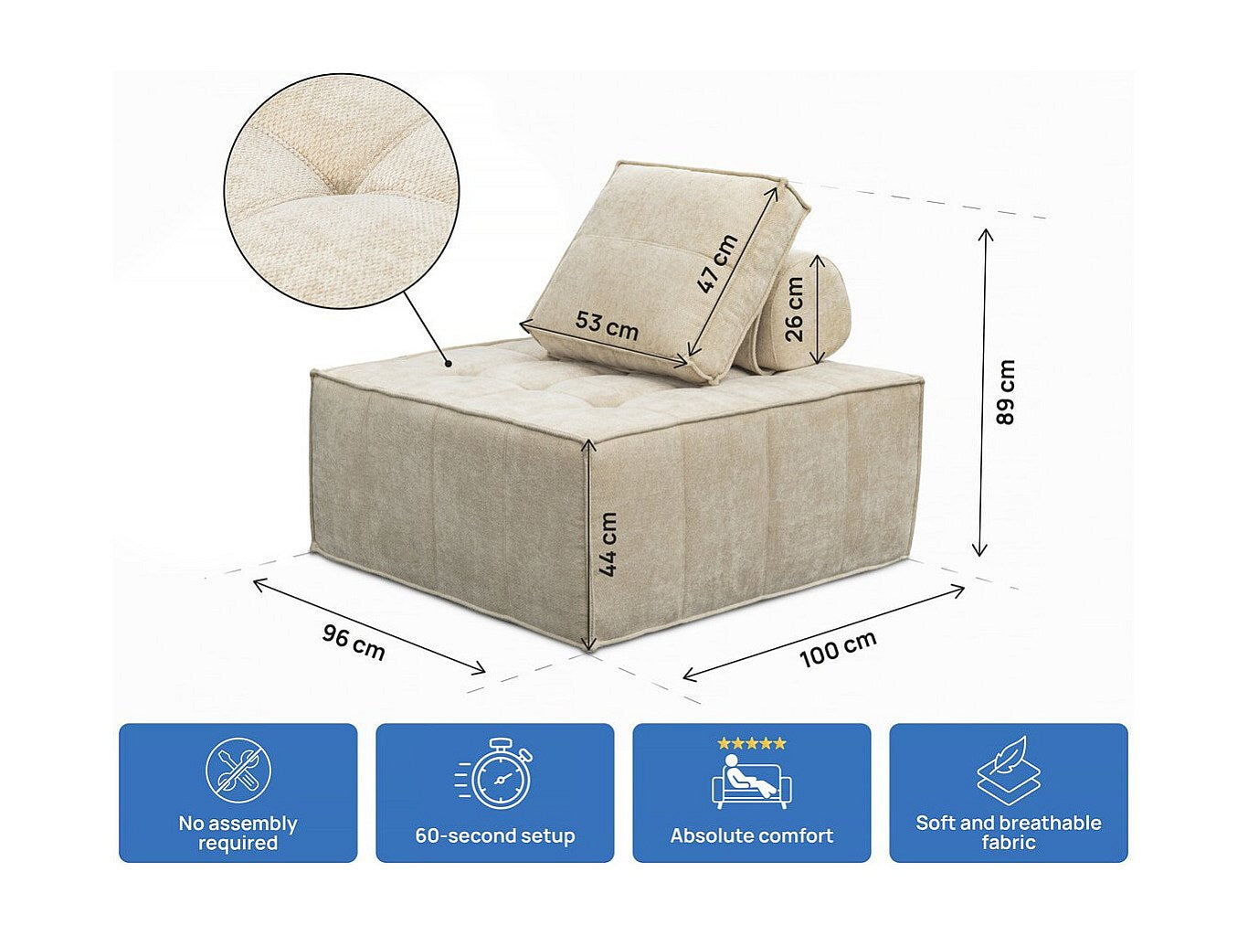 Chauffeuse modulable beige tissu