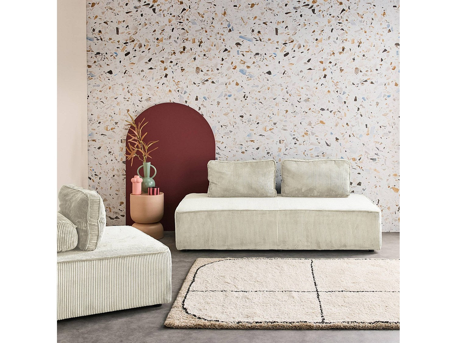 Chauffeuse modulable 3 places beige velours