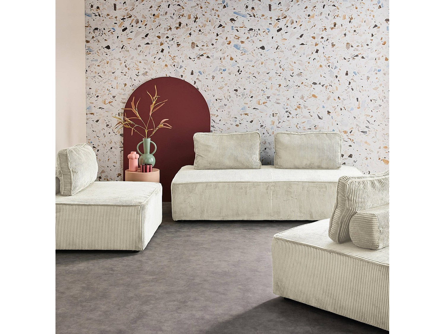 Chauffeuse modulable 4 places beige velours