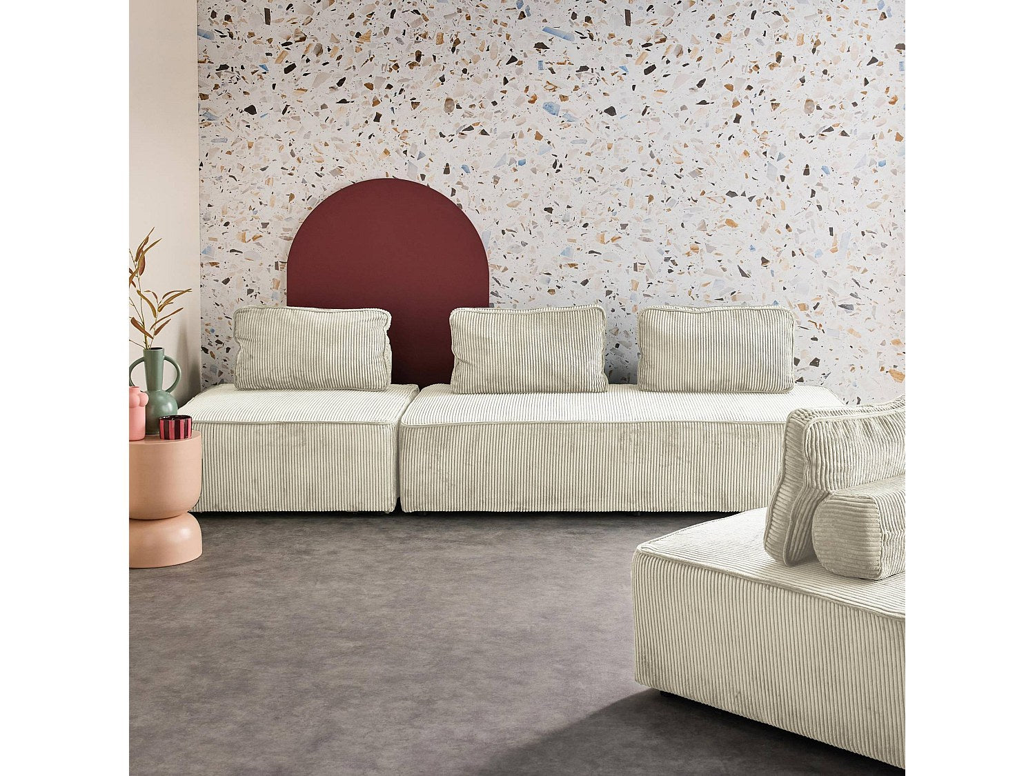 Chauffeuse modulable 4 places beige velours