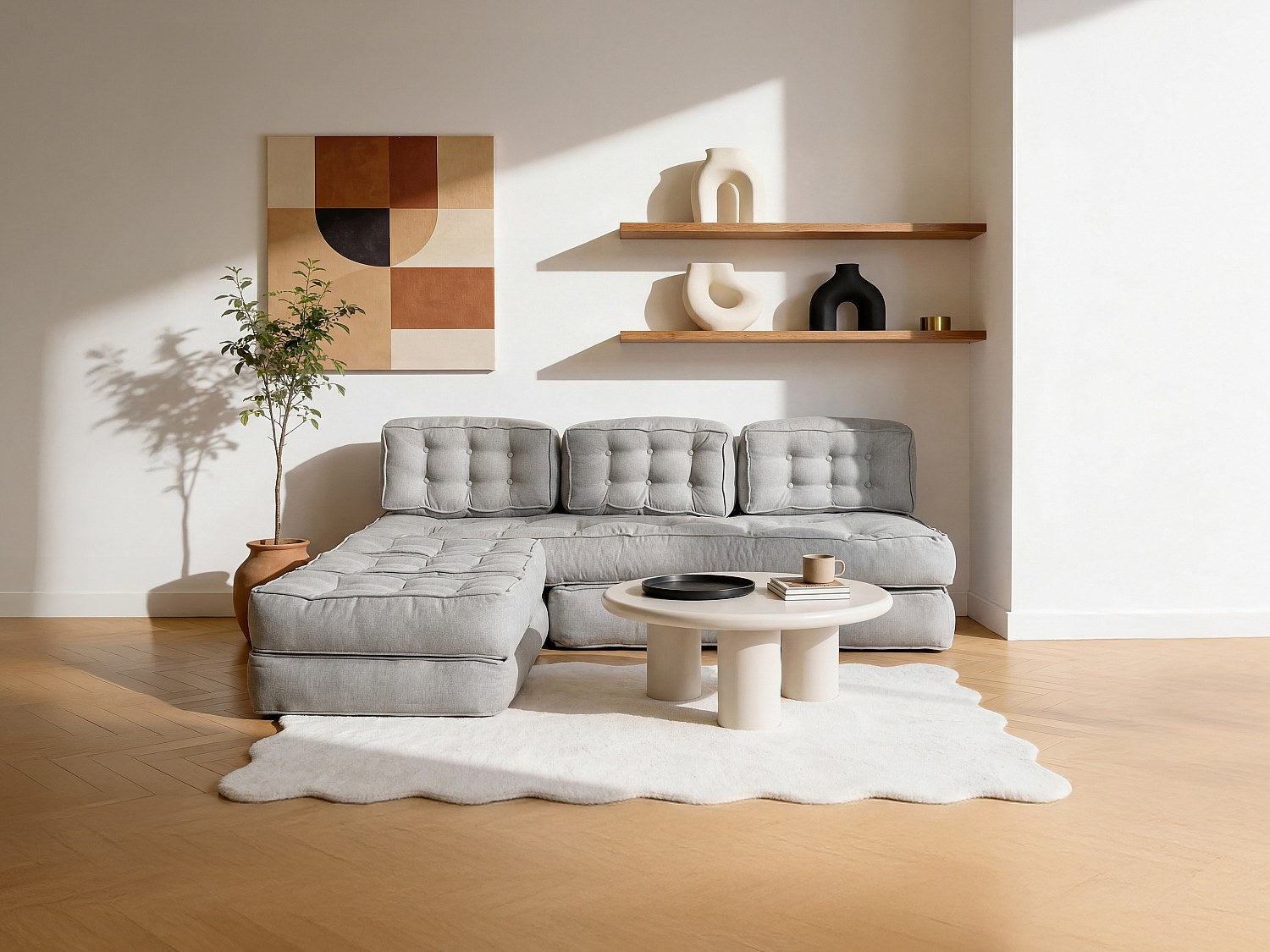 Canapé modulable convertible gris tissu