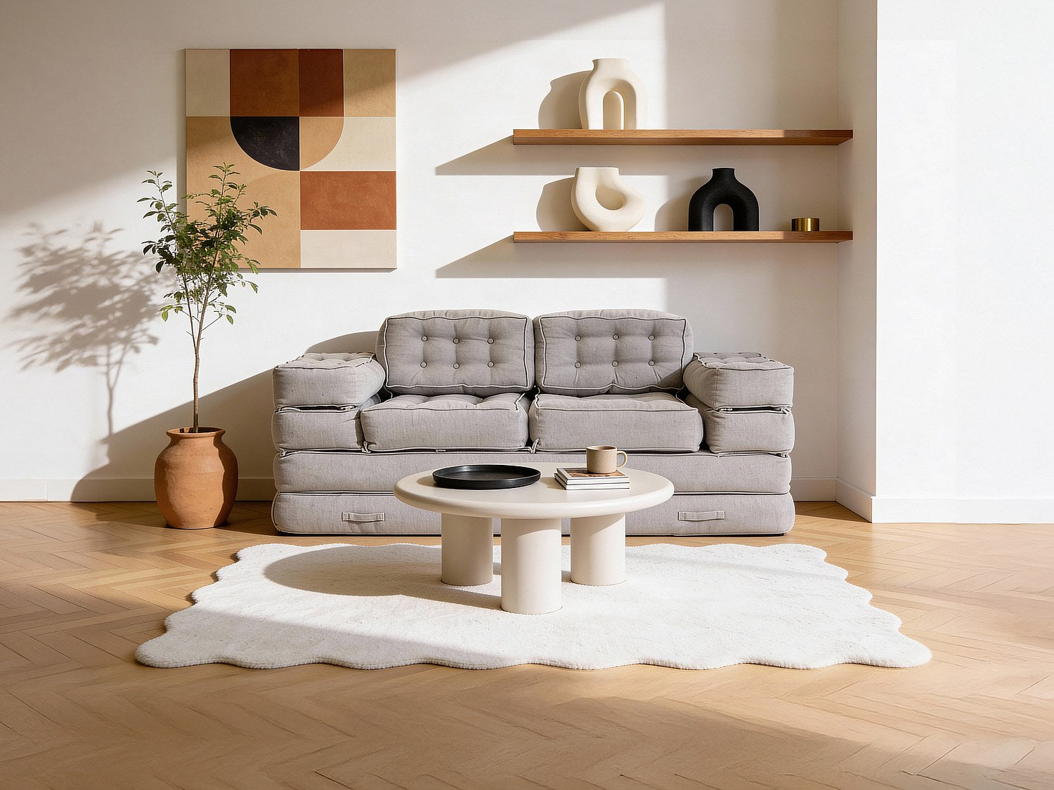 Canapé modulable convertible gris tissu