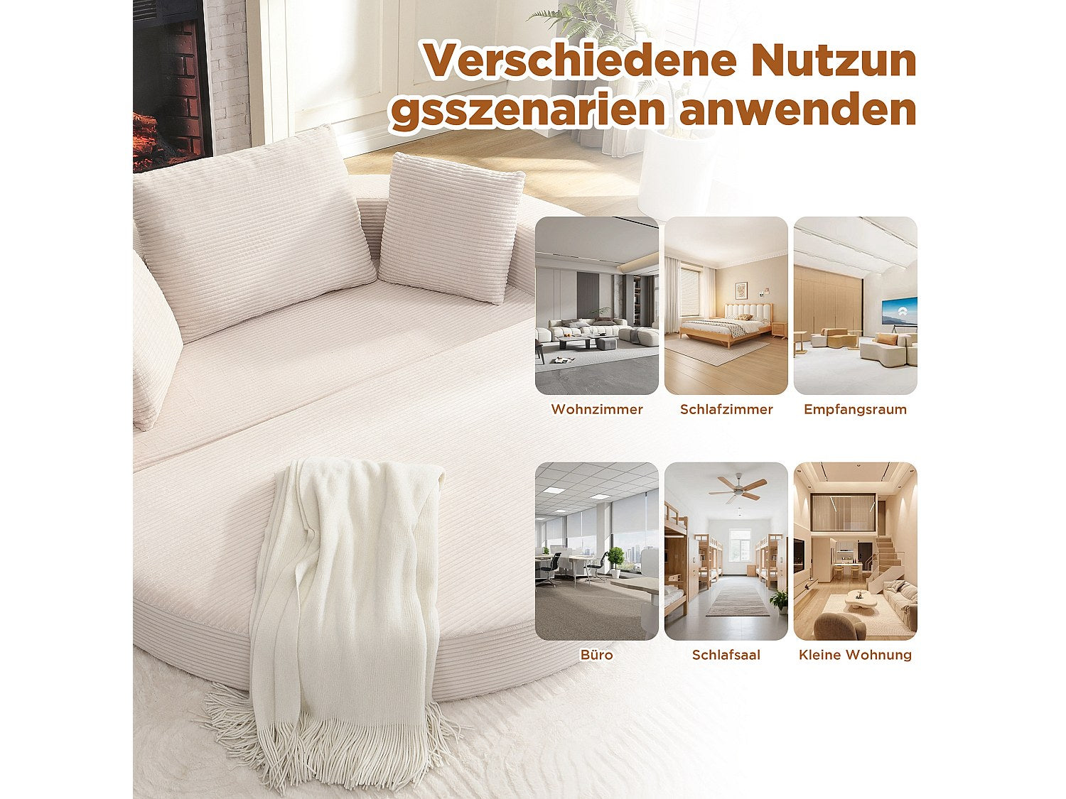 Canapé modulable convertible beige velours