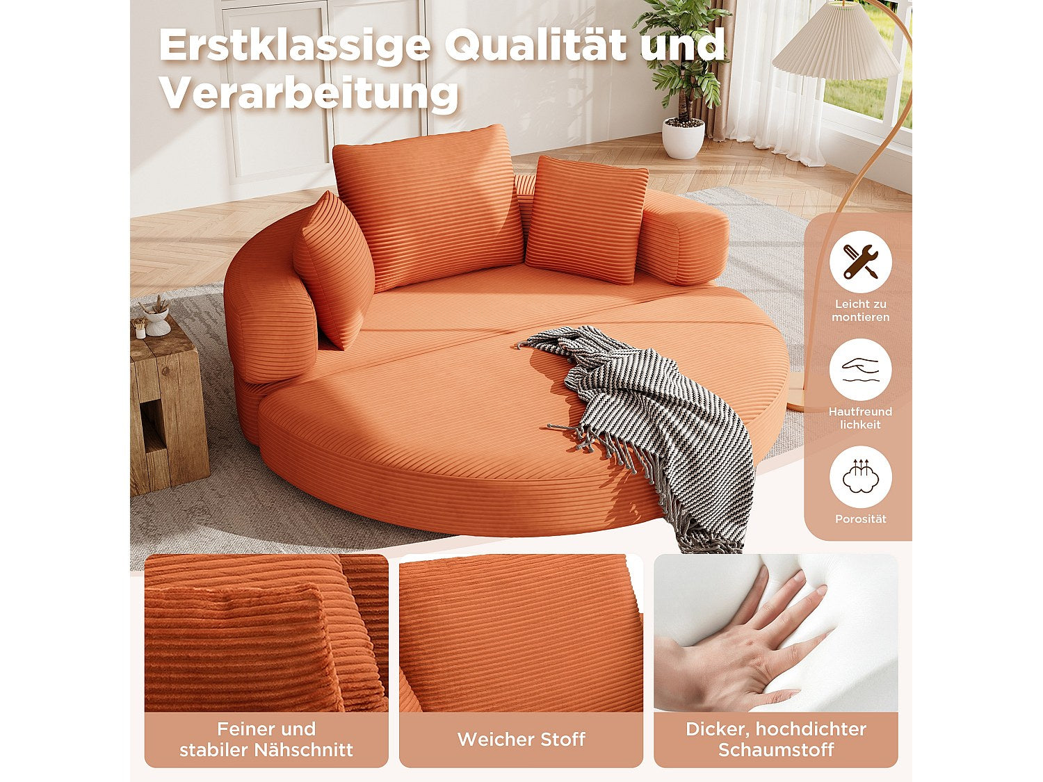 Canapé modulable convertible orange velours