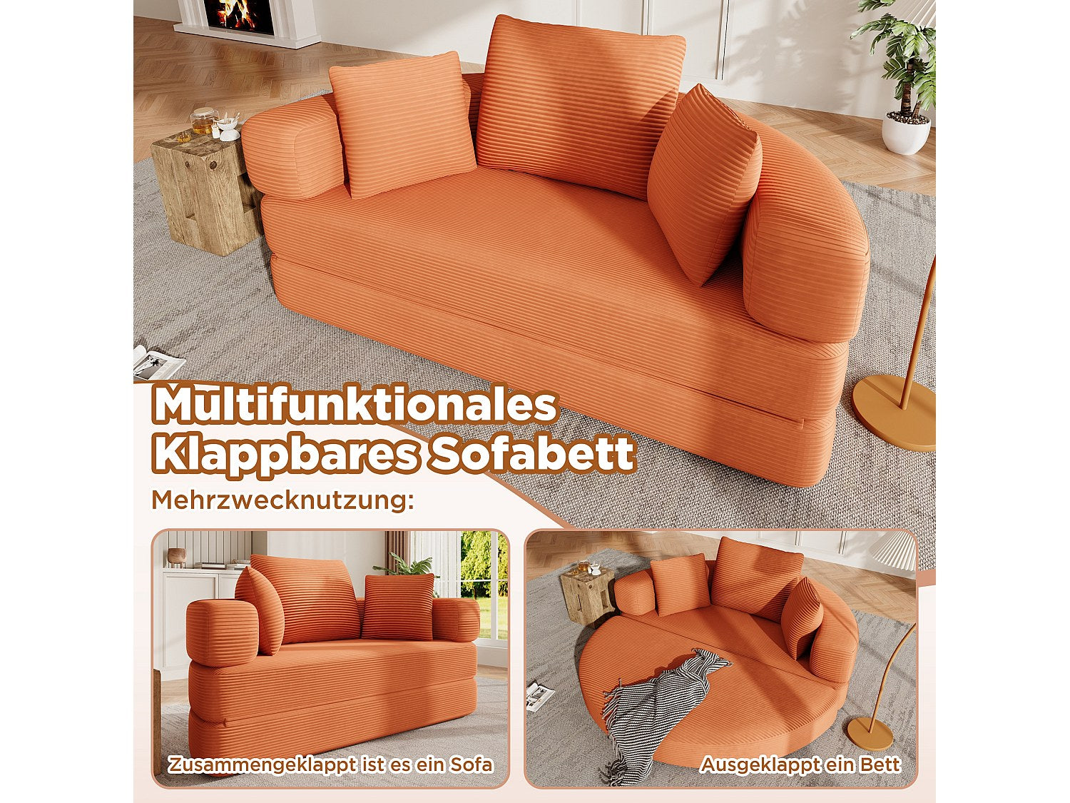 Canapé modulable convertible orange velours
