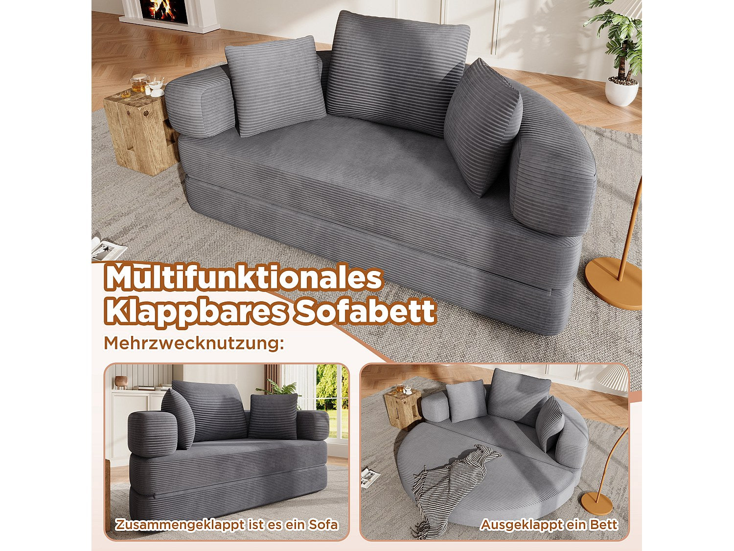 Canapé modulable convertible gris velours