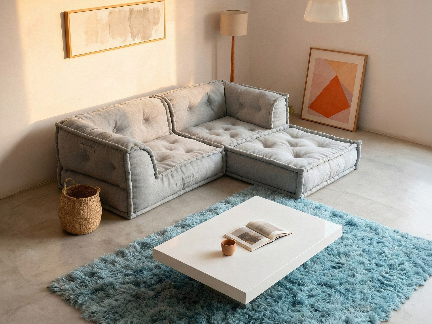 Angle pour canapé modulable gris tissu