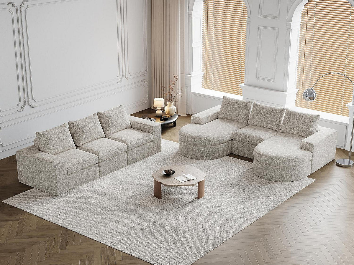 Angle pour canapé modulable 6 places beige tissu