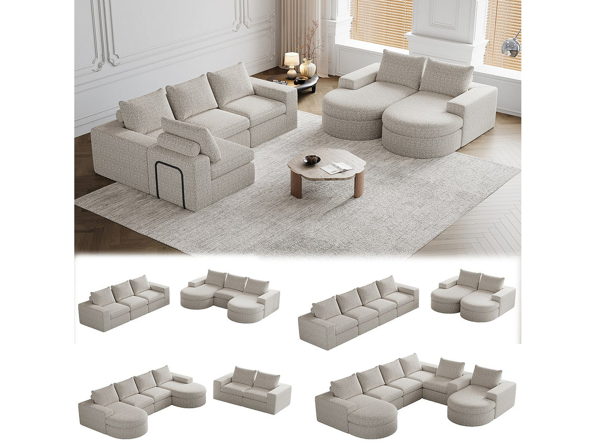 Angle pour canapé modulable 6 places beige tissu