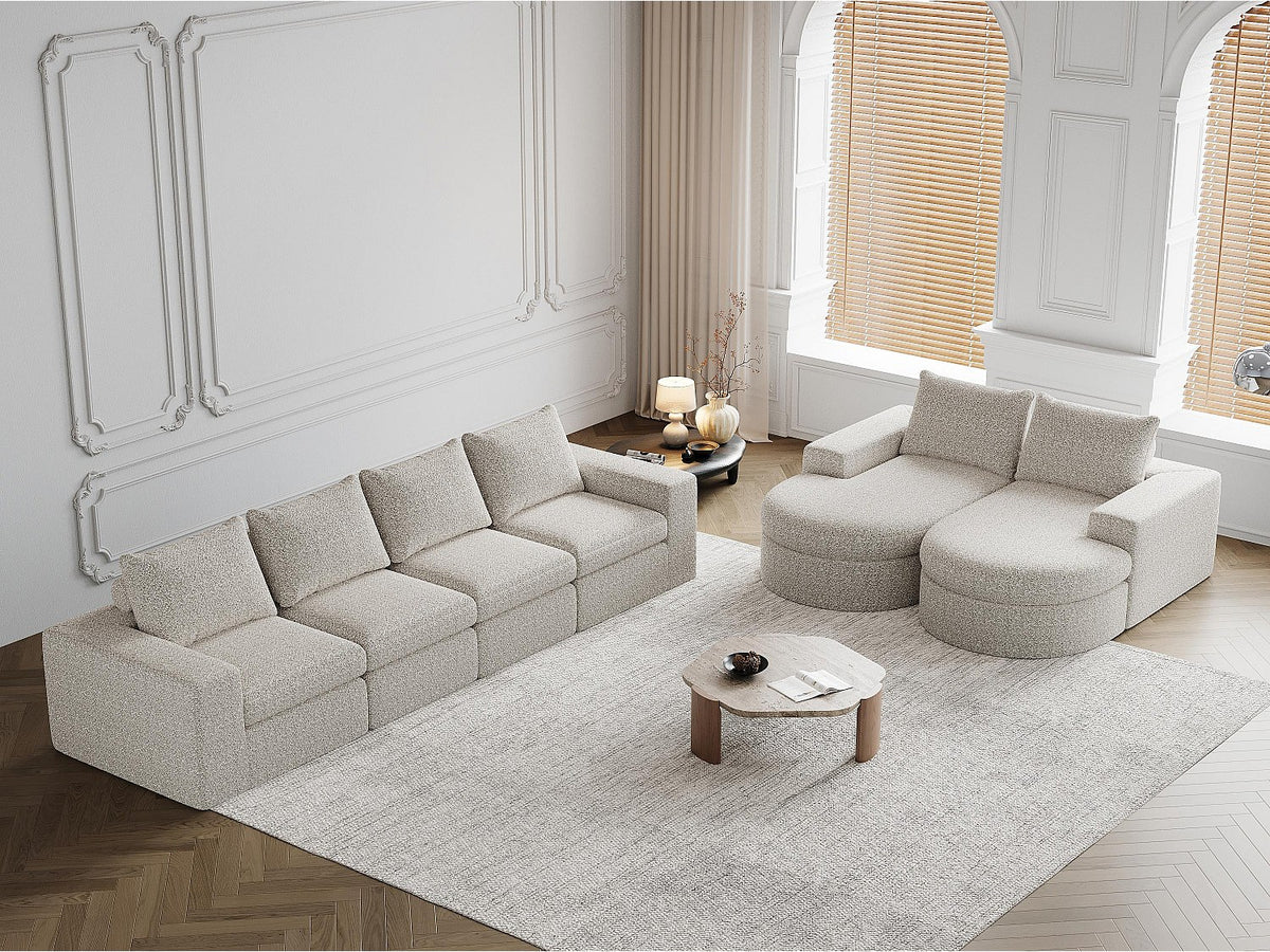 Angle pour canapé modulable 6 places beige tissu