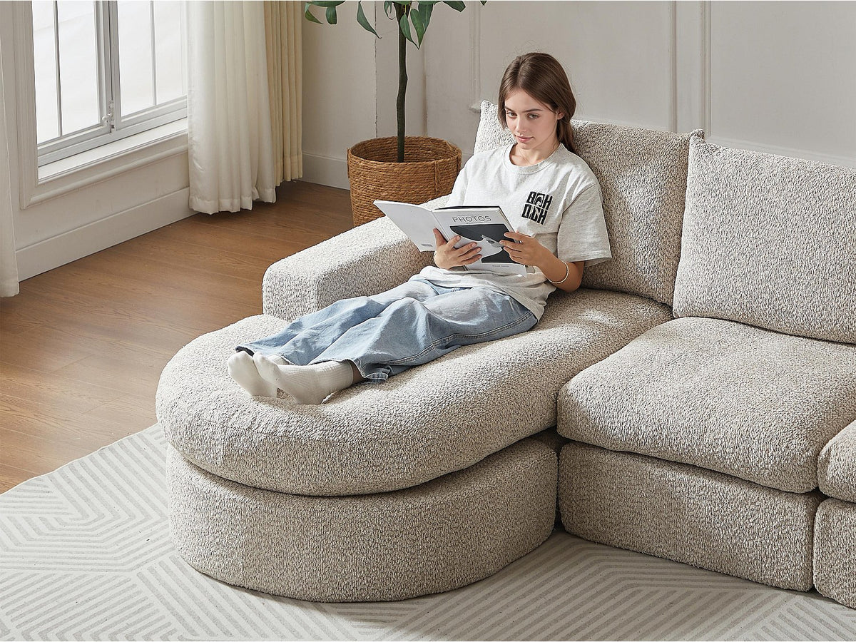 Angle pour canapé modulable 6 places beige tissu