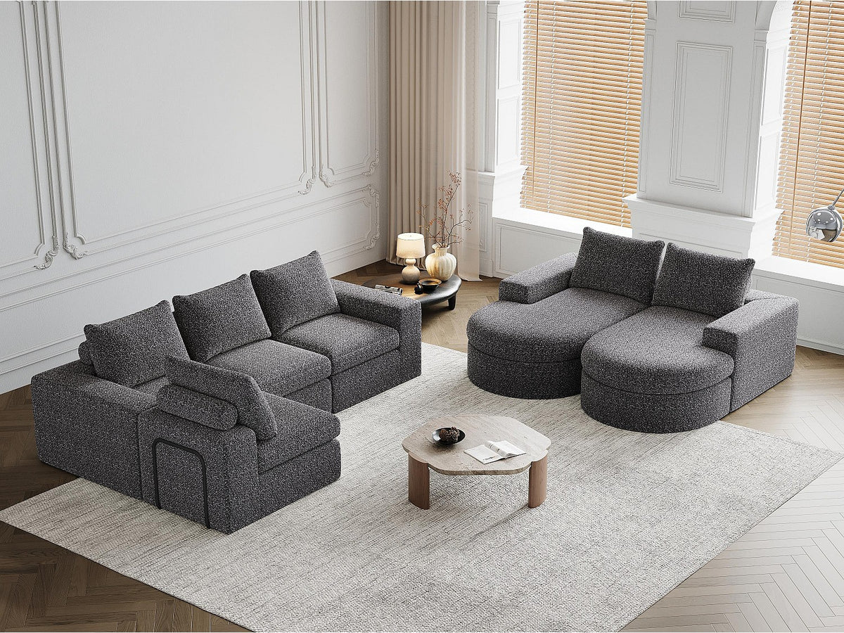 Angle pour canapé modulable 6 places gris tissu