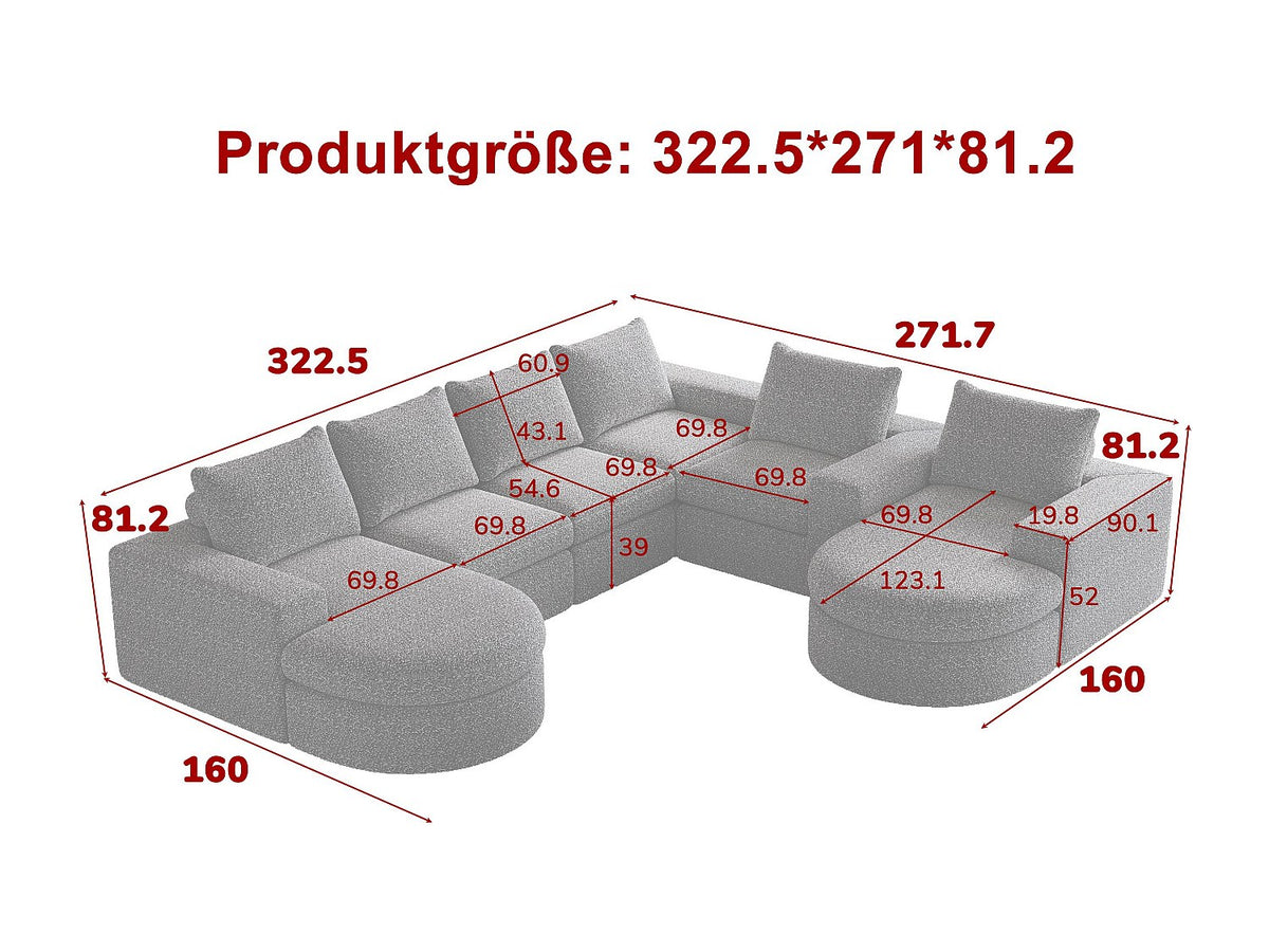 Angle pour canapé modulable 6 places gris tissu