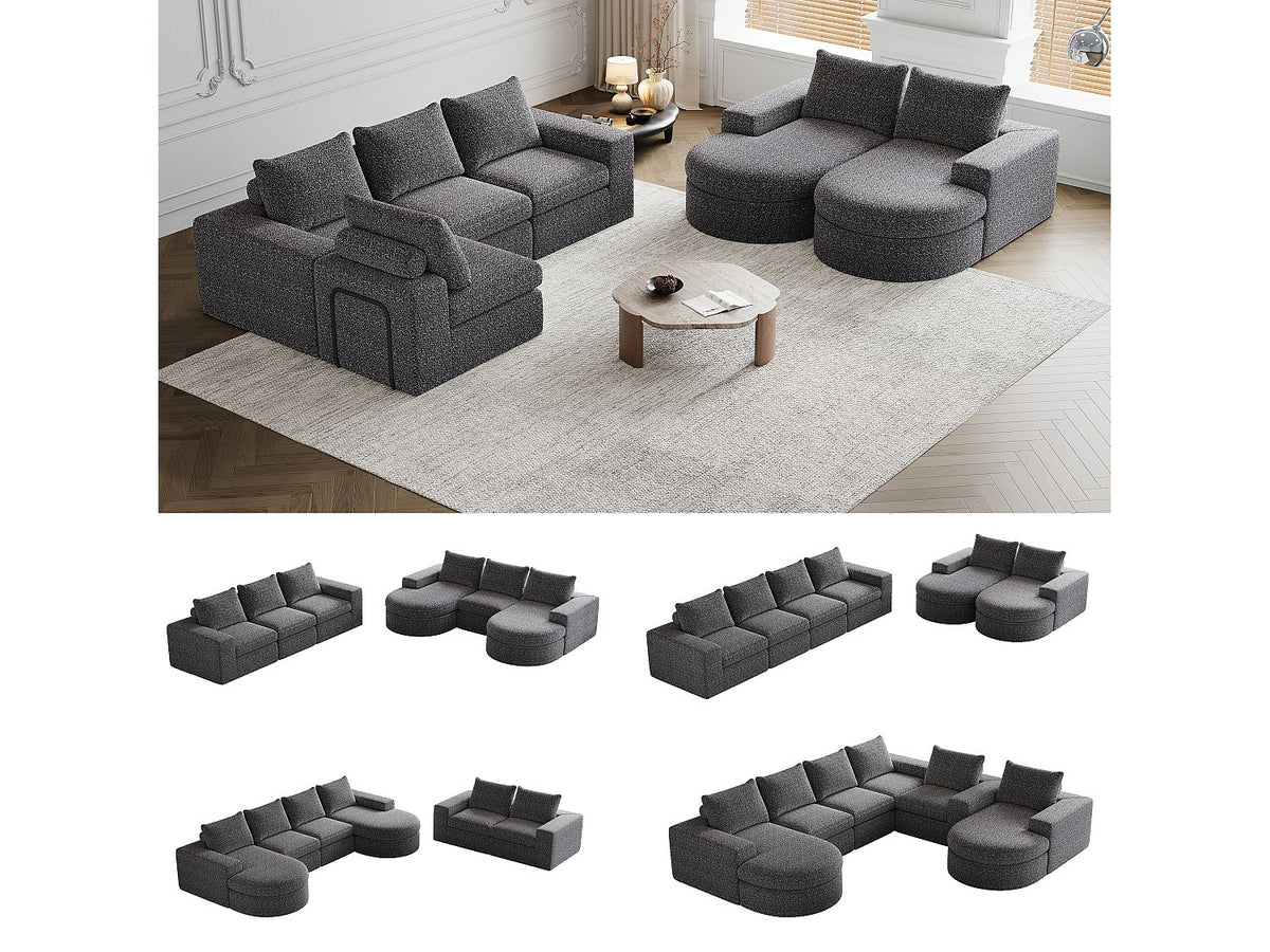 Angle pour canapé modulable 6 places gris tissu