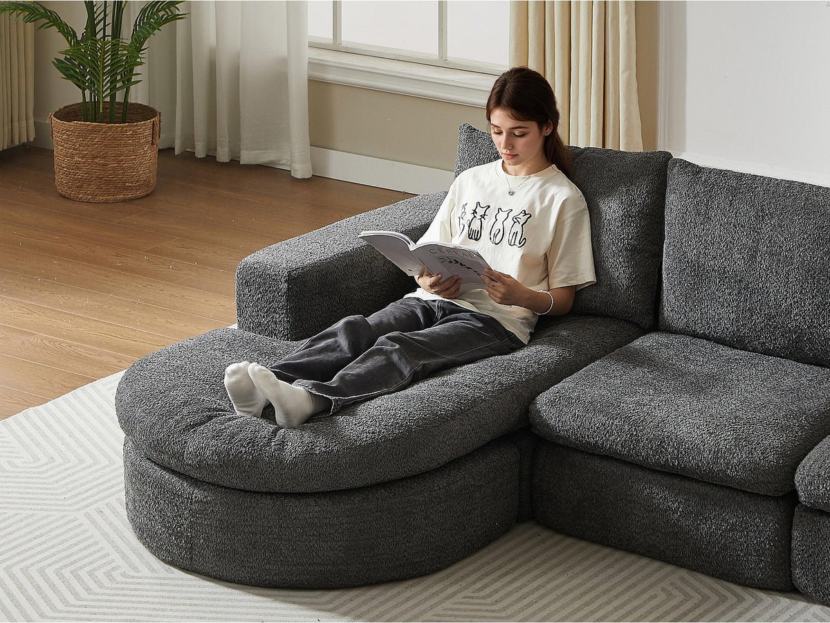 Angle pour canapé modulable 6 places gris tissu