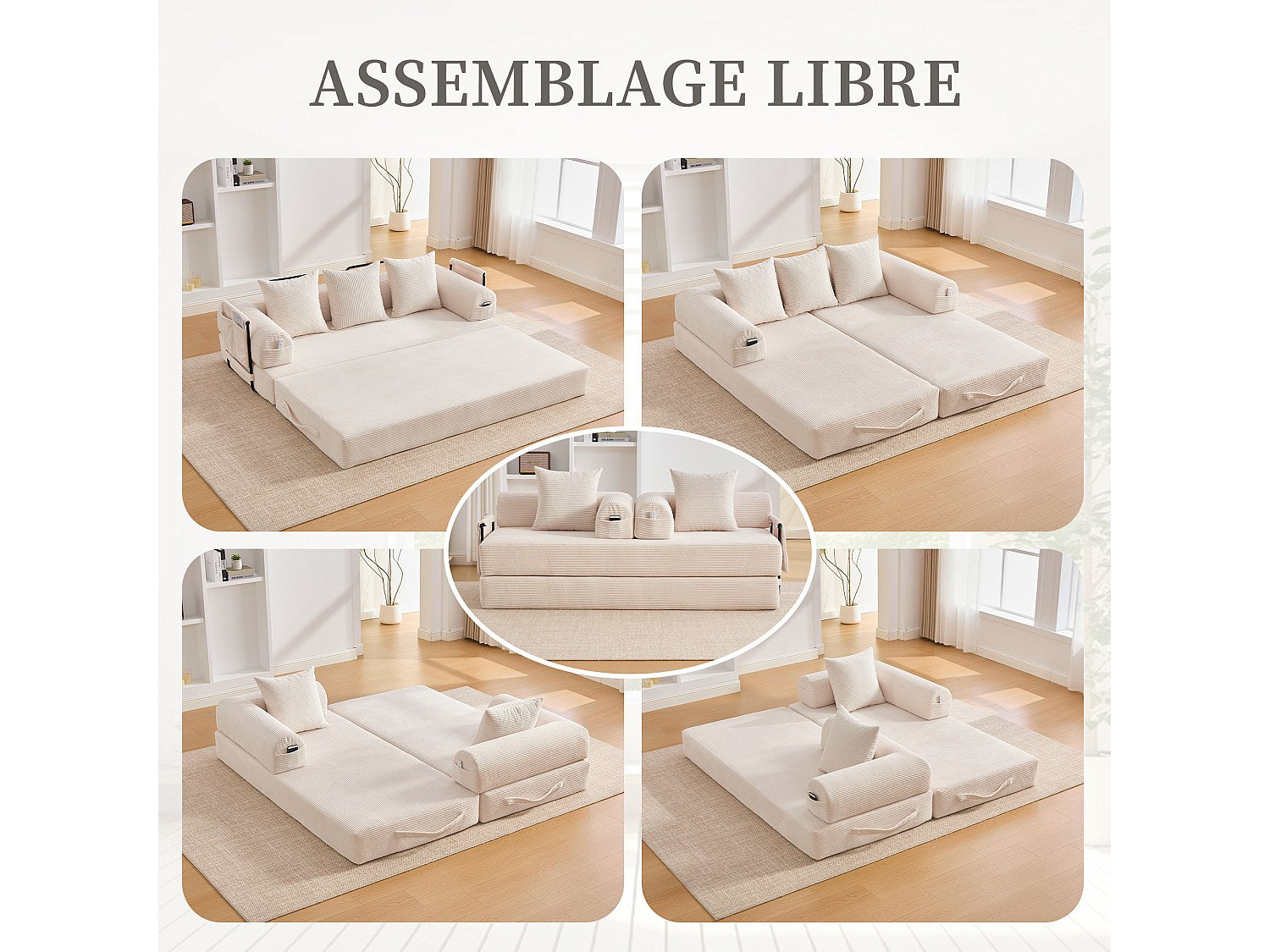Canapé modulable beige tissu