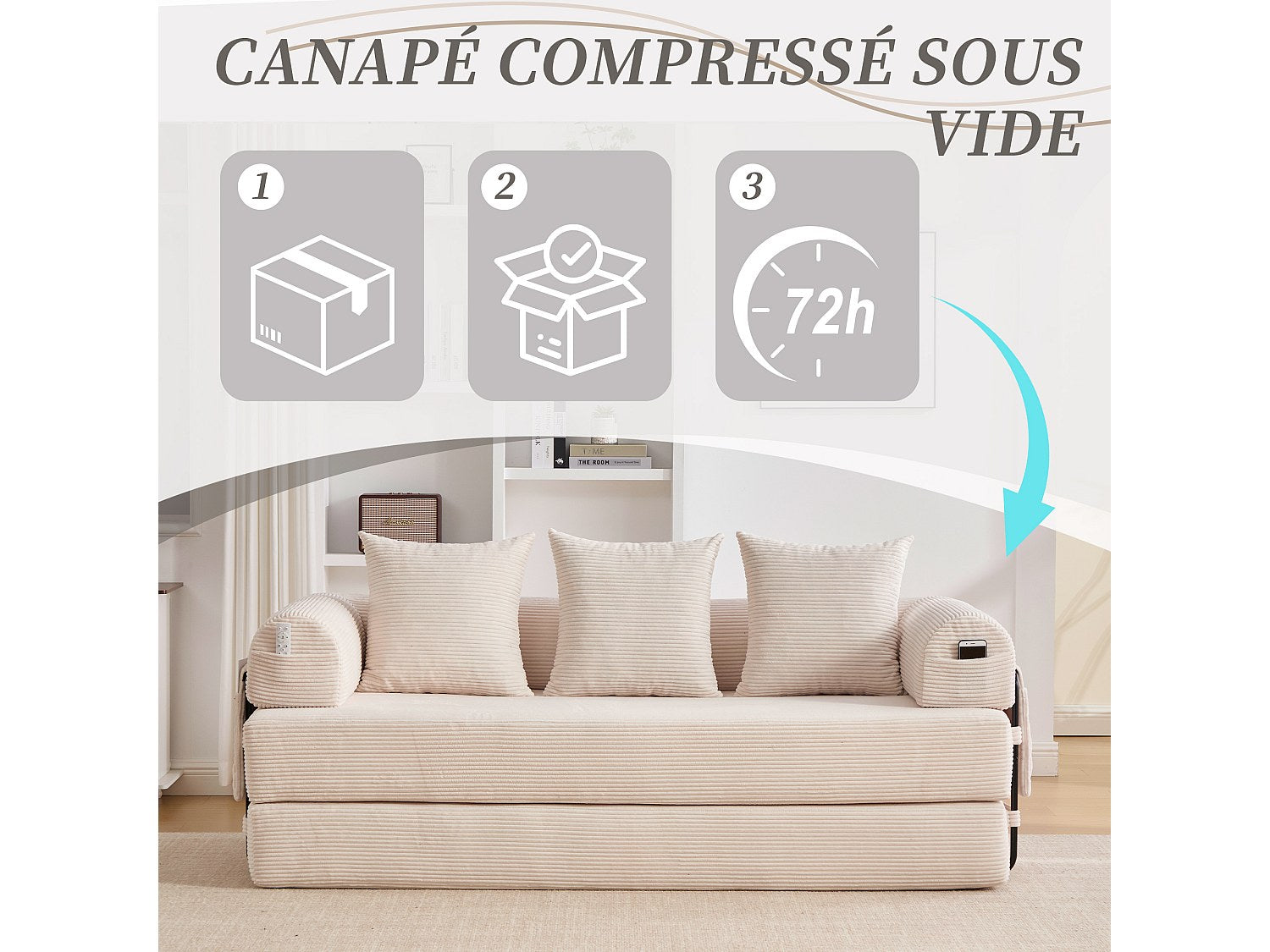 Canapé modulable beige tissu