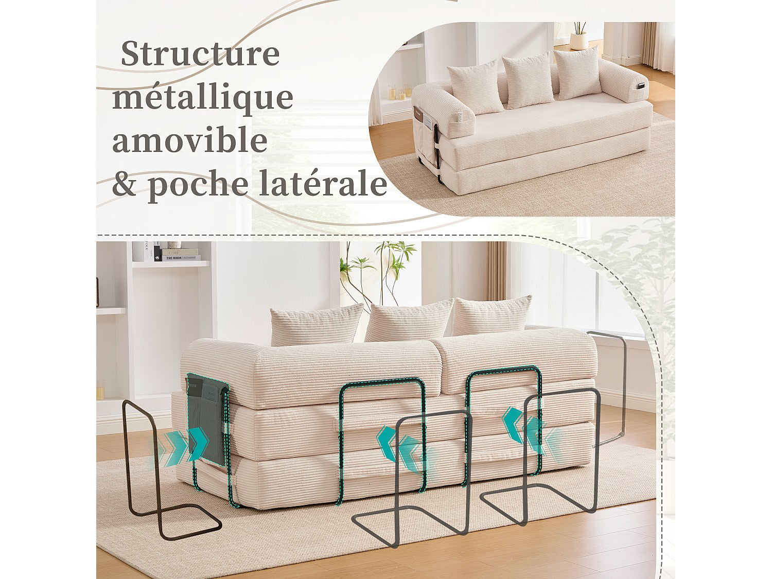 Canapé modulable beige tissu
