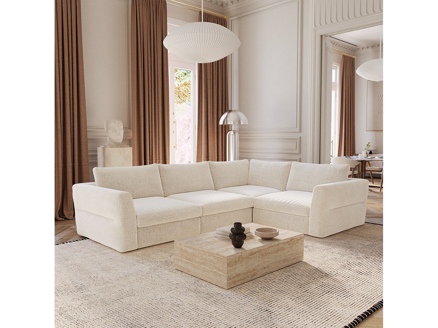 Canapé modulable 6 places beige tissu