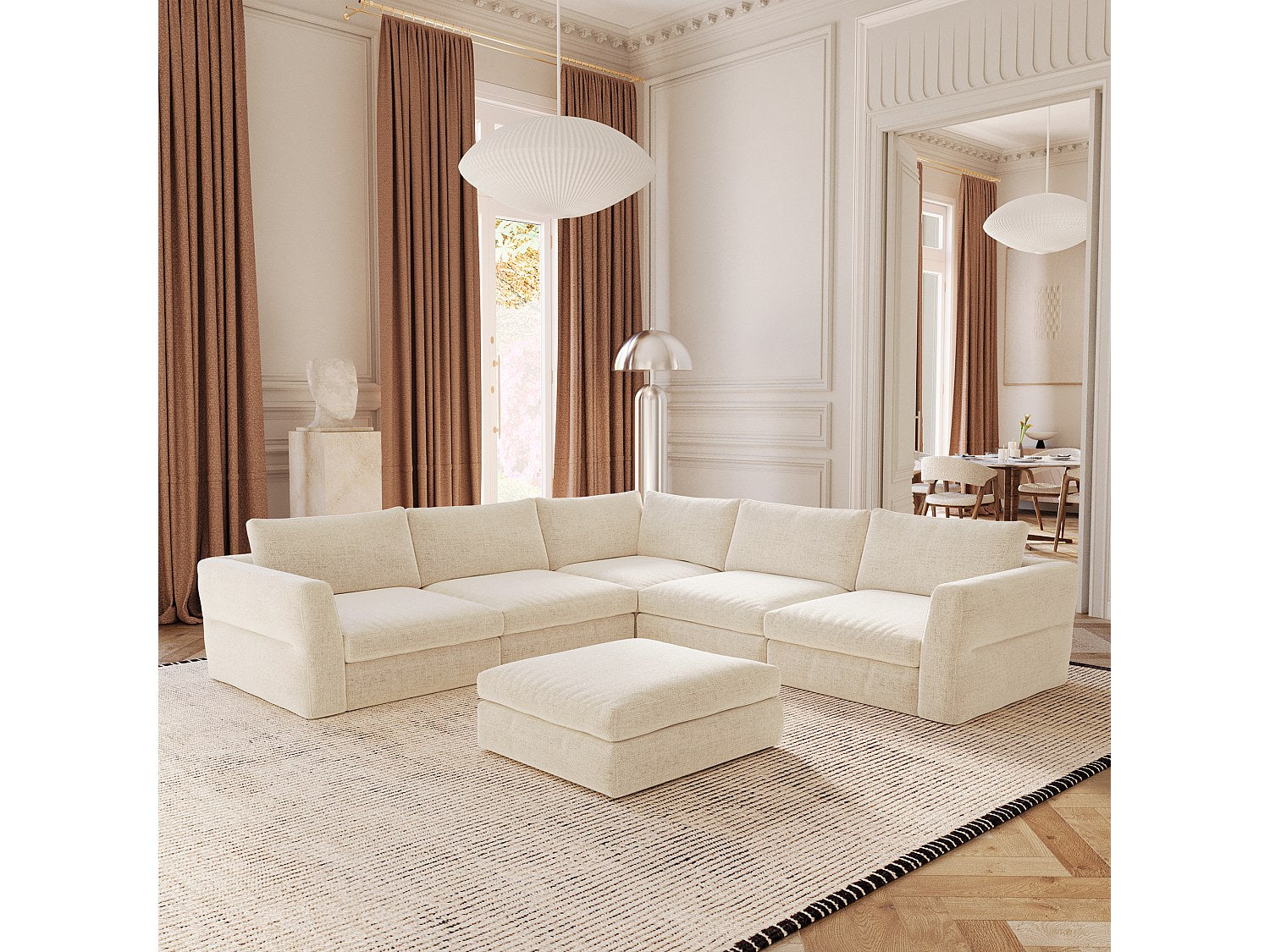 Canapé modulable panoramique 8 places beige tissu