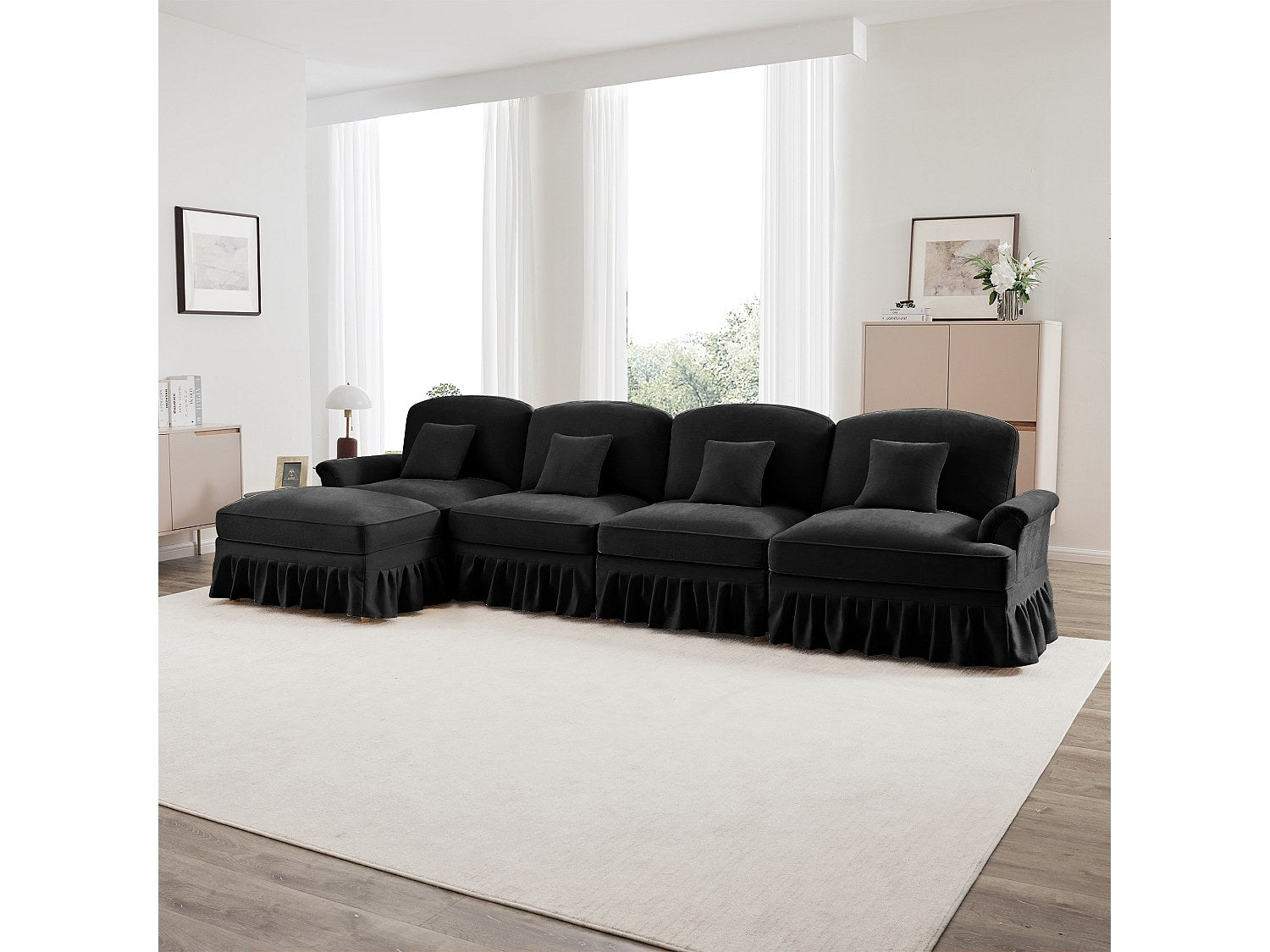 Angle pour canapé modulable 4 places noir tissu