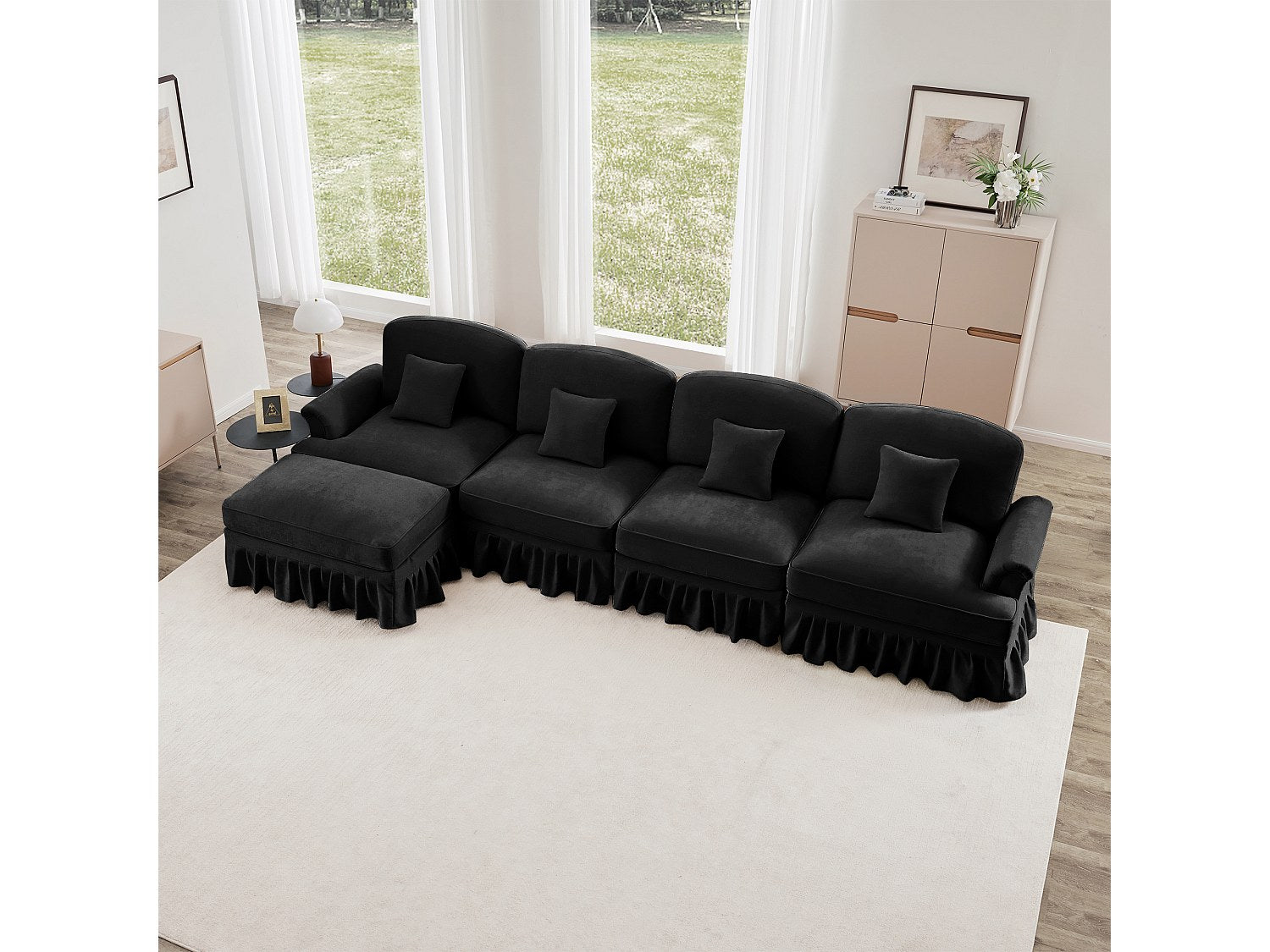 Angle pour canapé modulable 4 places noir tissu