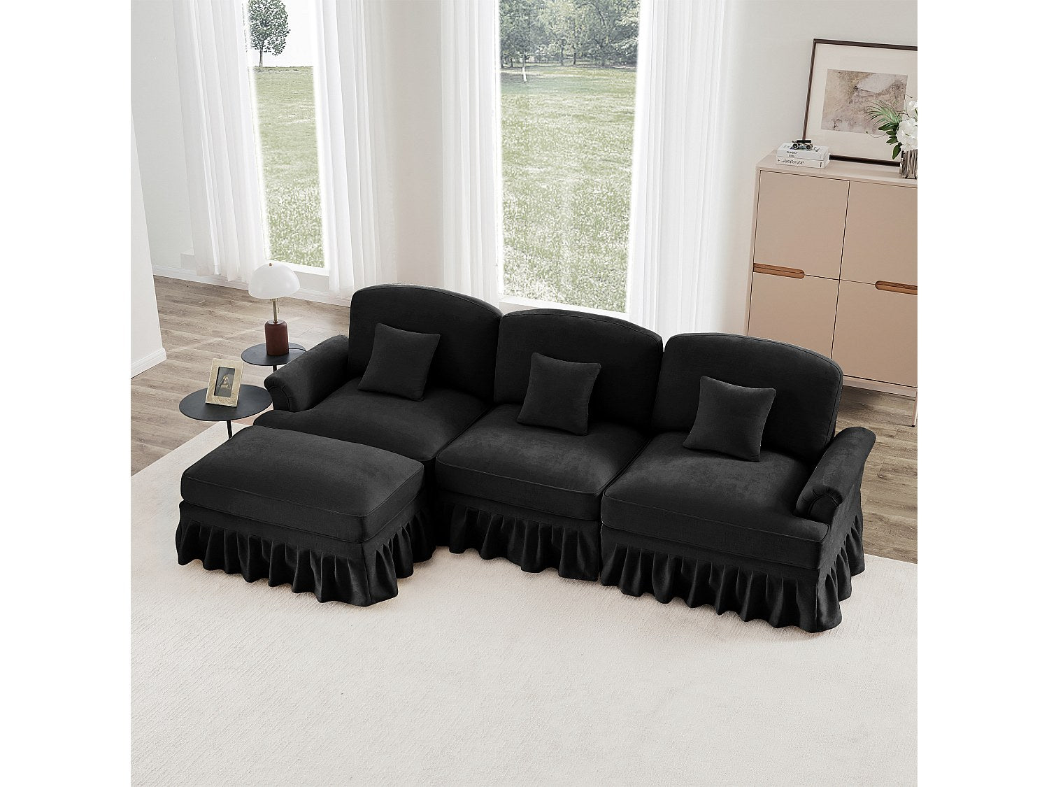 Angle pour canapé modulable convertible 3 places noir tissu