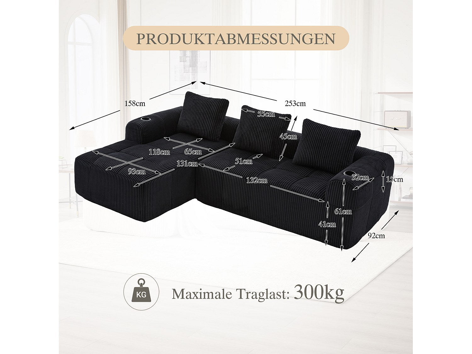 Canapé modulable noir velours