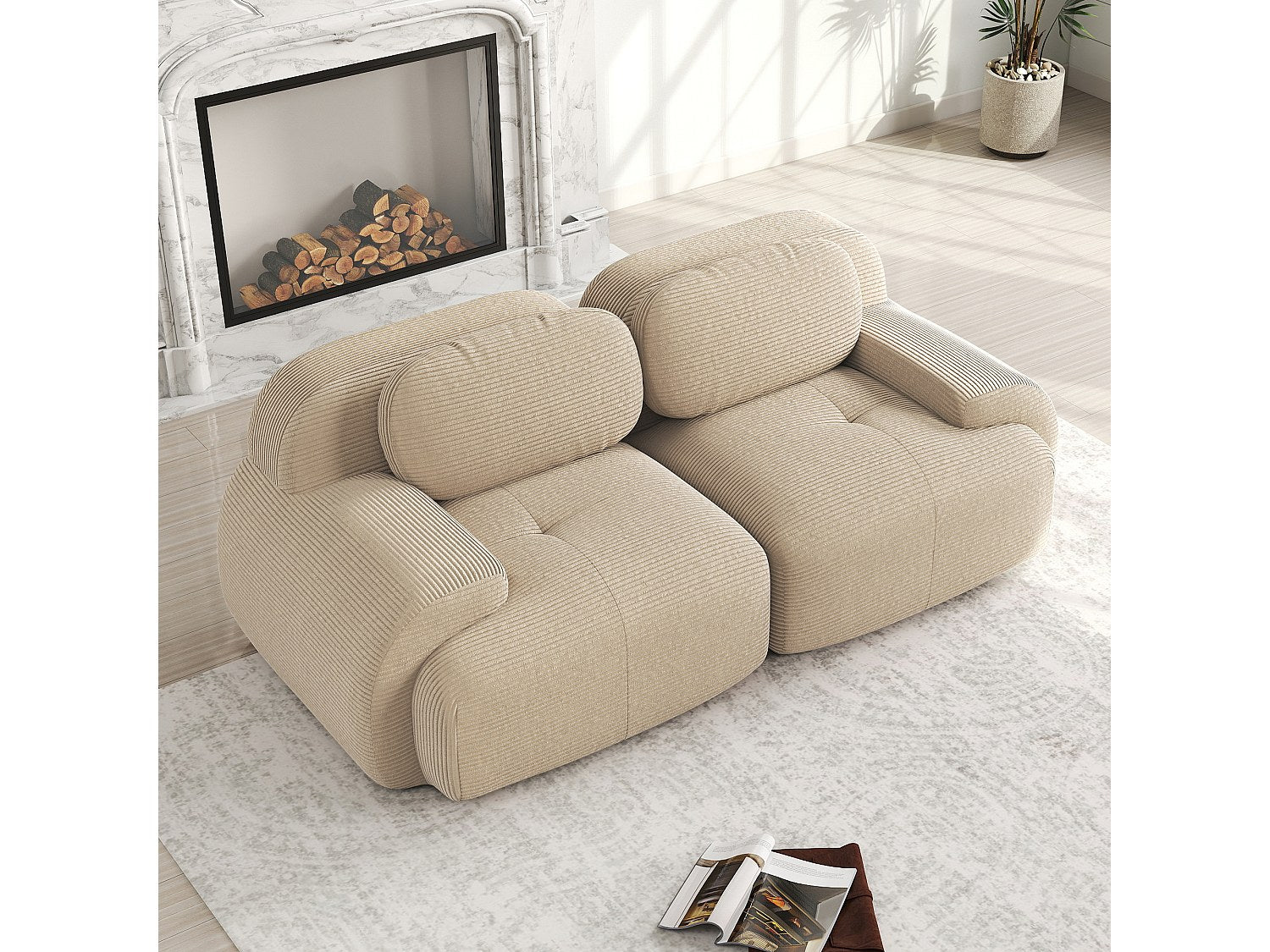 Canapé modulable beige velours