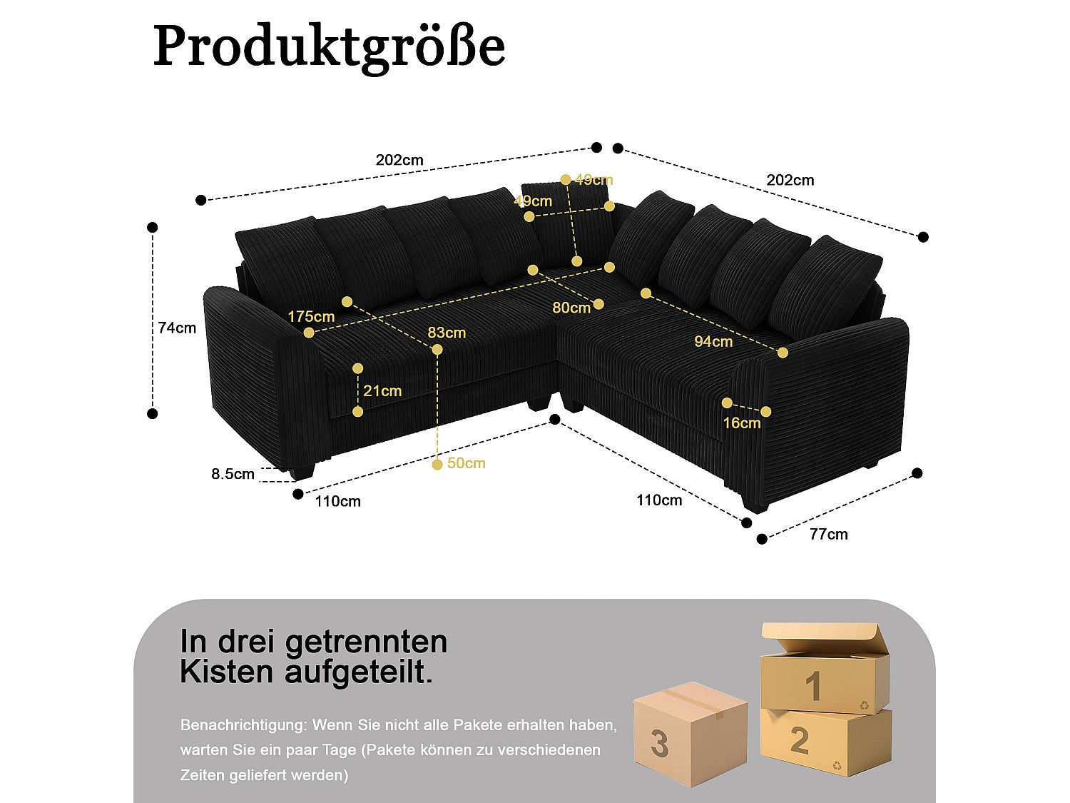 Angle pour canapé modulable noir velours