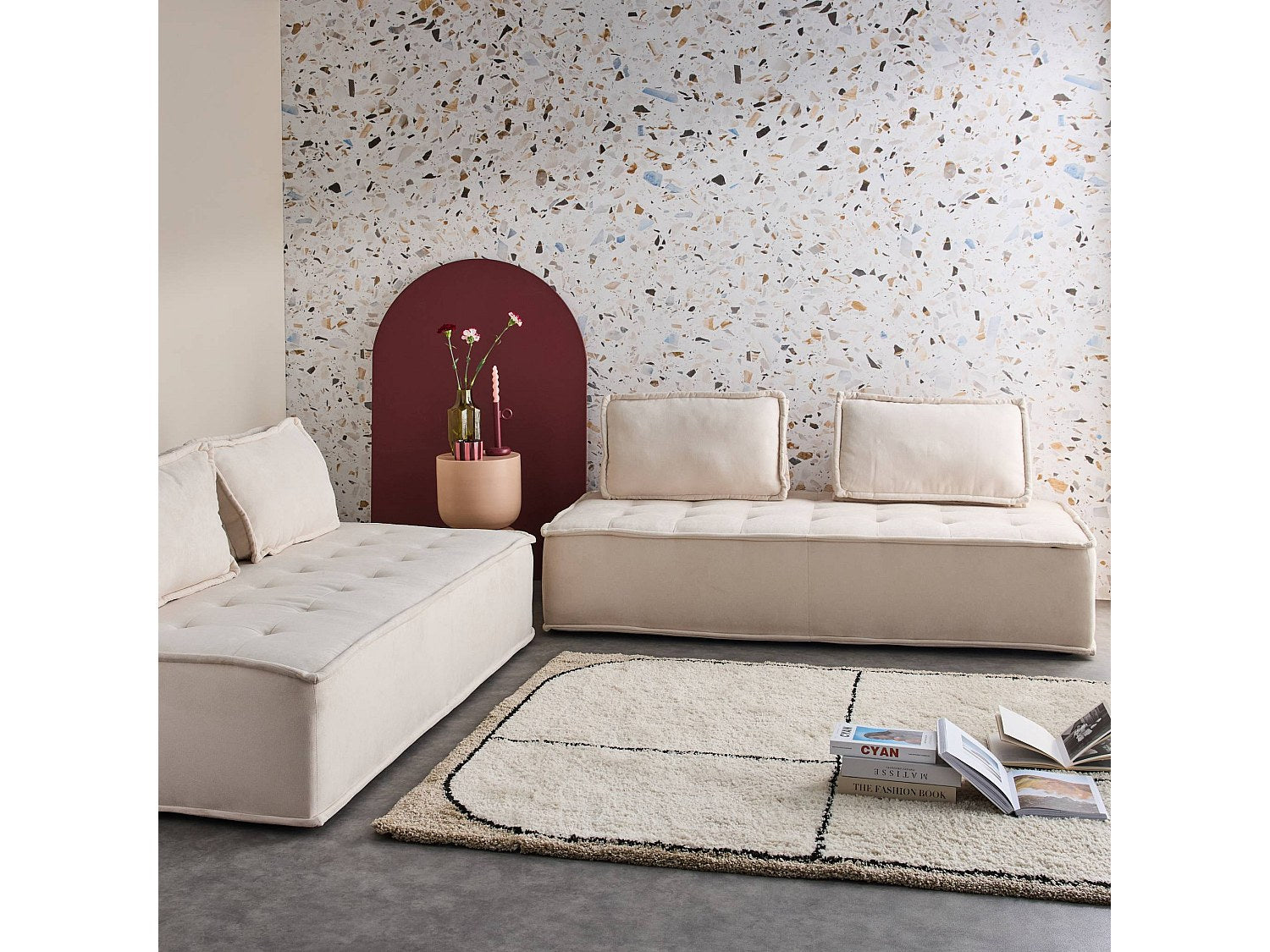 Chauffeuse modulable 2 places beige tissu