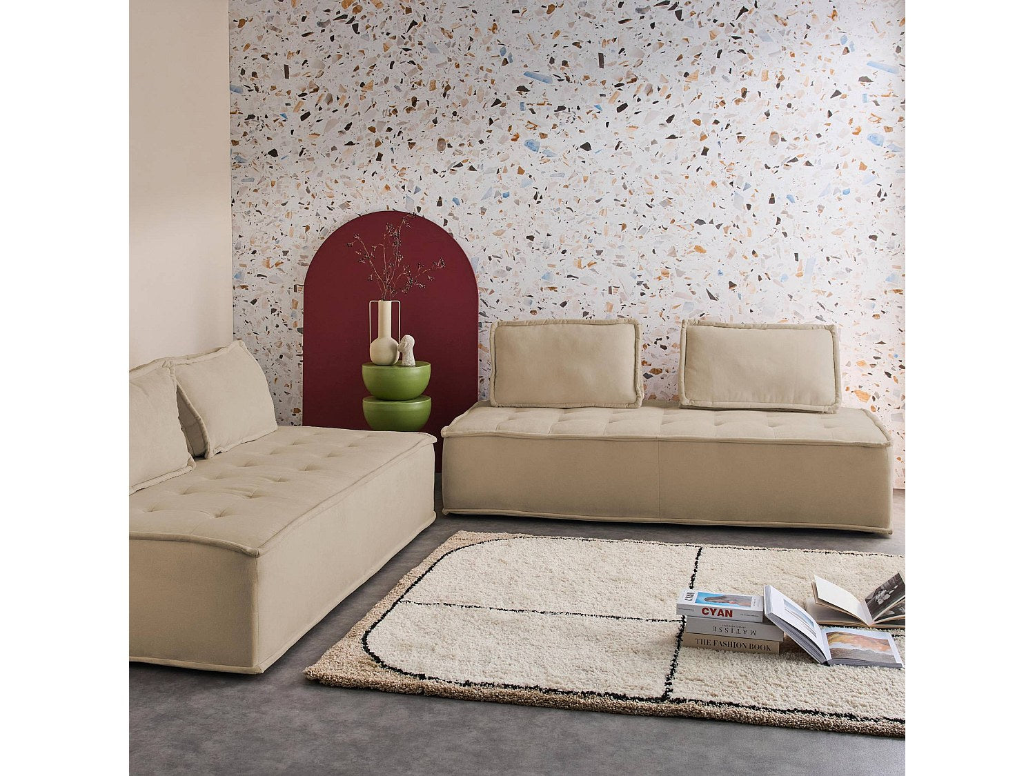 Chauffeuse modulable 2 places beige tissu