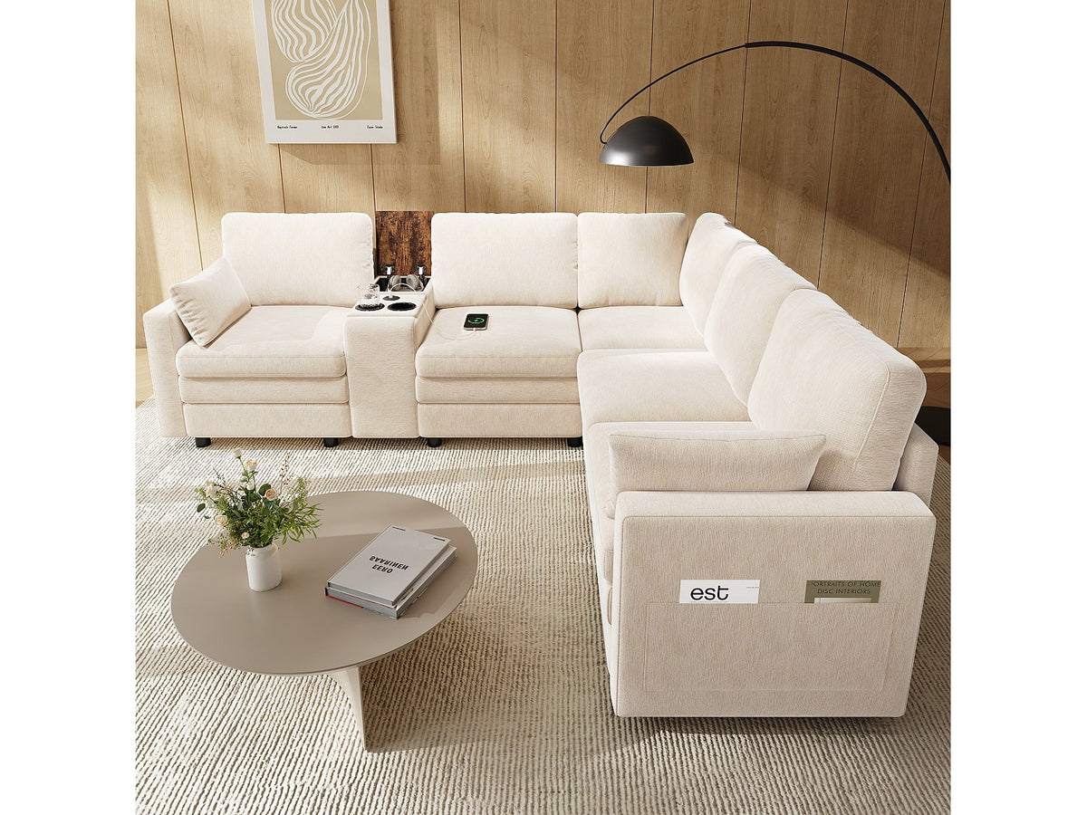 Angle pour canapé modulable 5 places beige velours