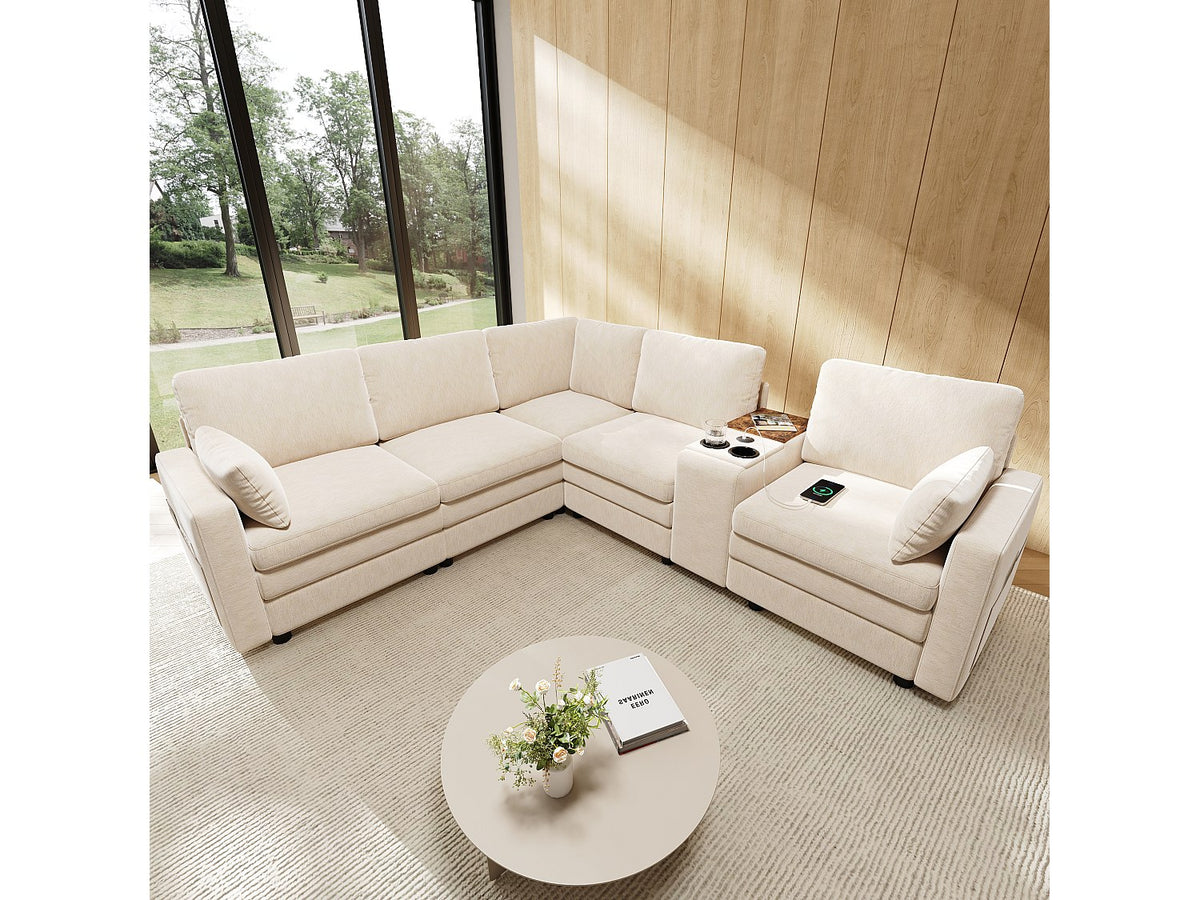 Angle pour canapé modulable 5 places beige velours