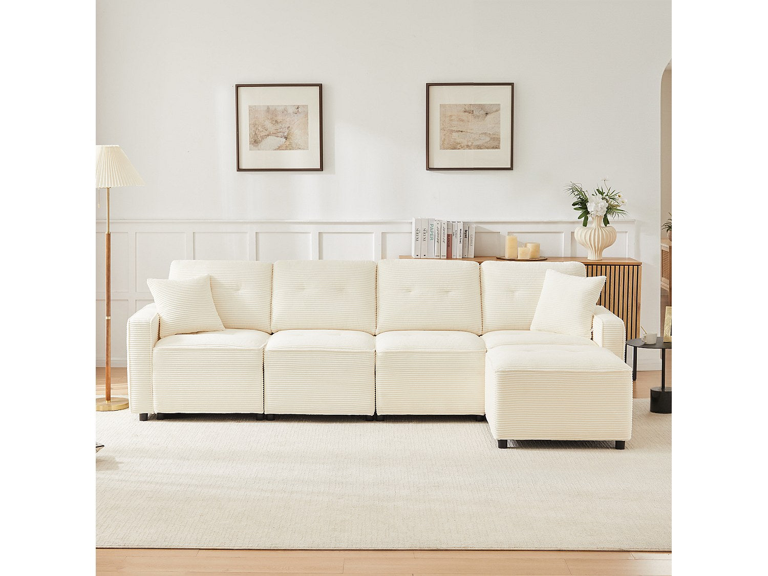 Pouf pour canapé modulable 4 places beige velours