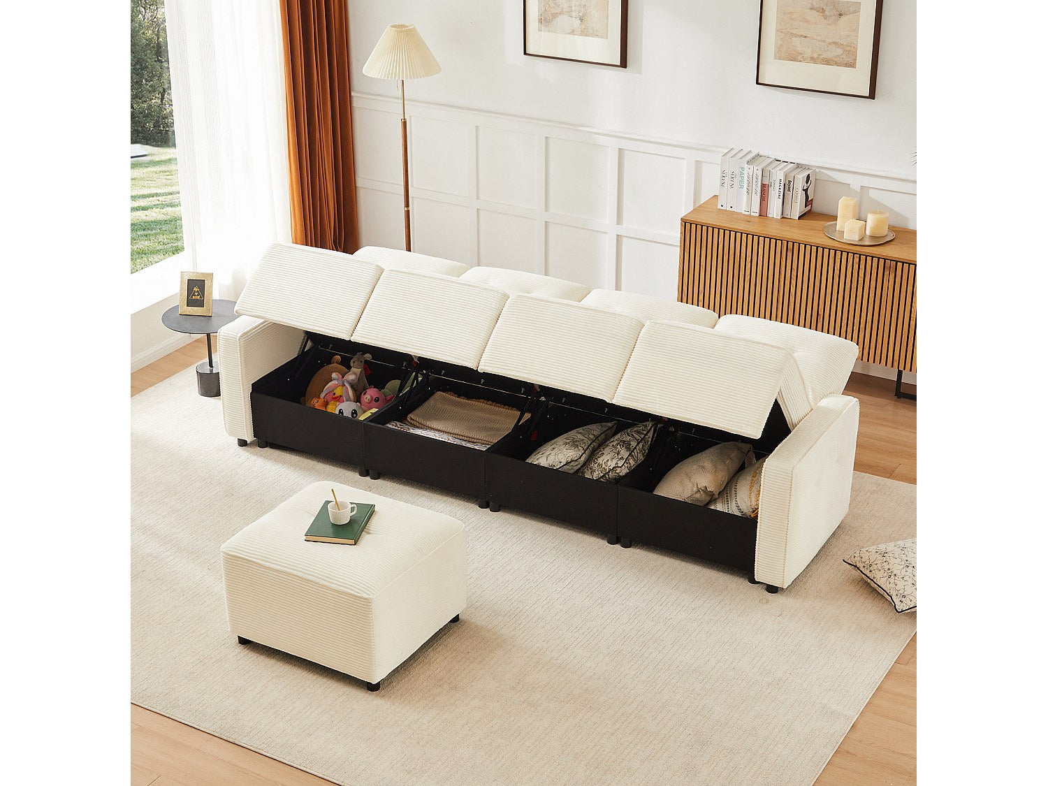 Pouf pour canapé modulable 4 places beige velours