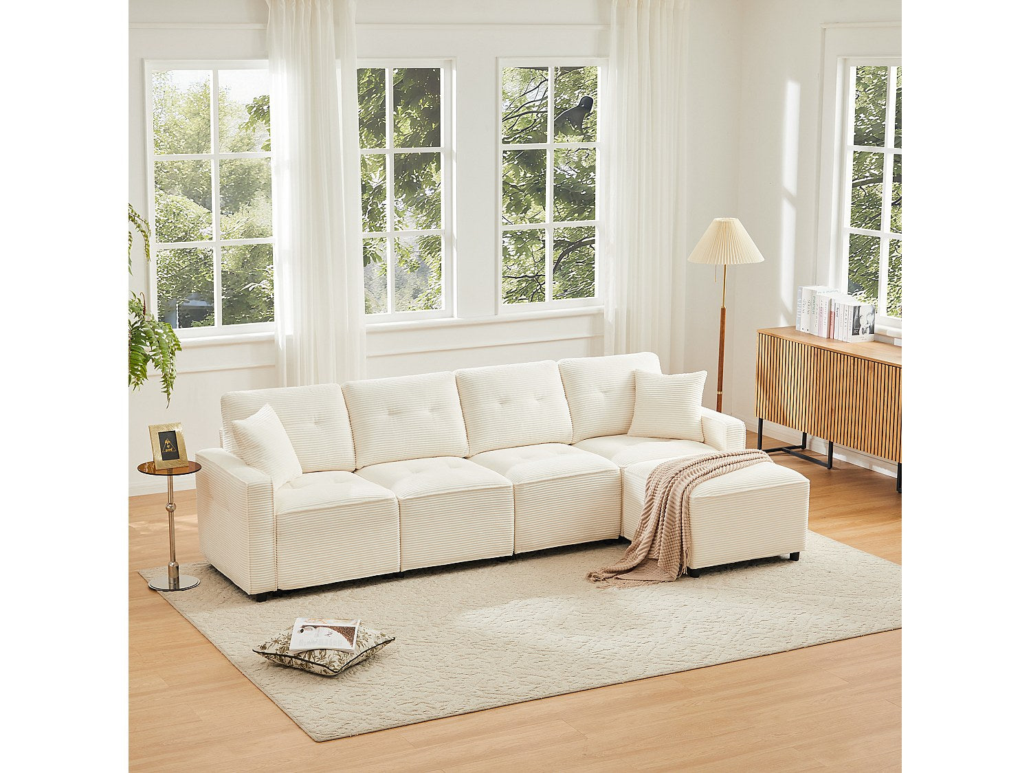 Pouf pour canapé modulable 4 places beige velours