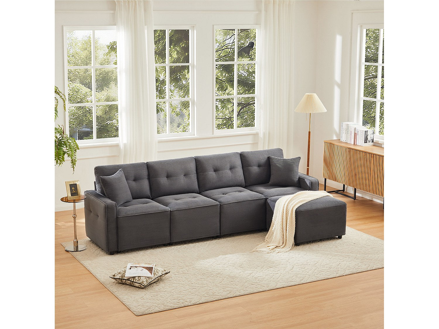 Pouf pour canapé modulable 4 places gris velours