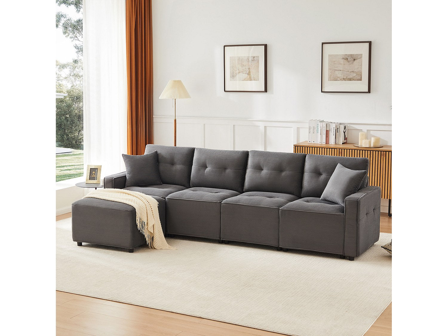 Pouf pour canapé modulable 4 places gris velours