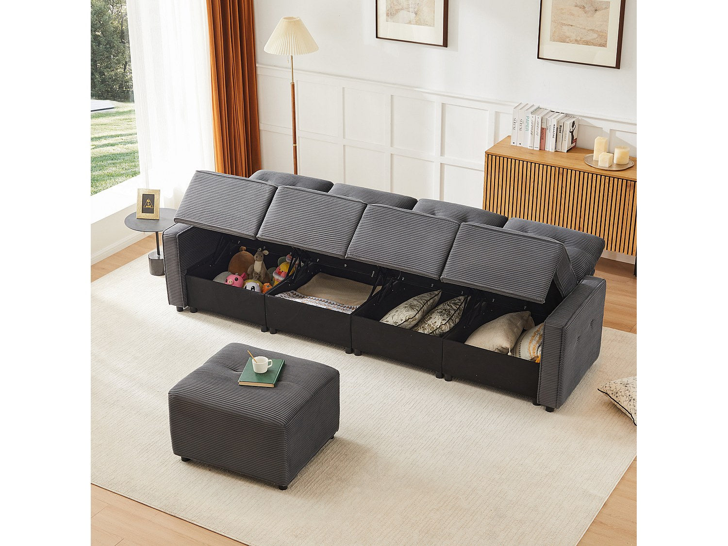 Pouf pour canapé modulable 4 places gris velours