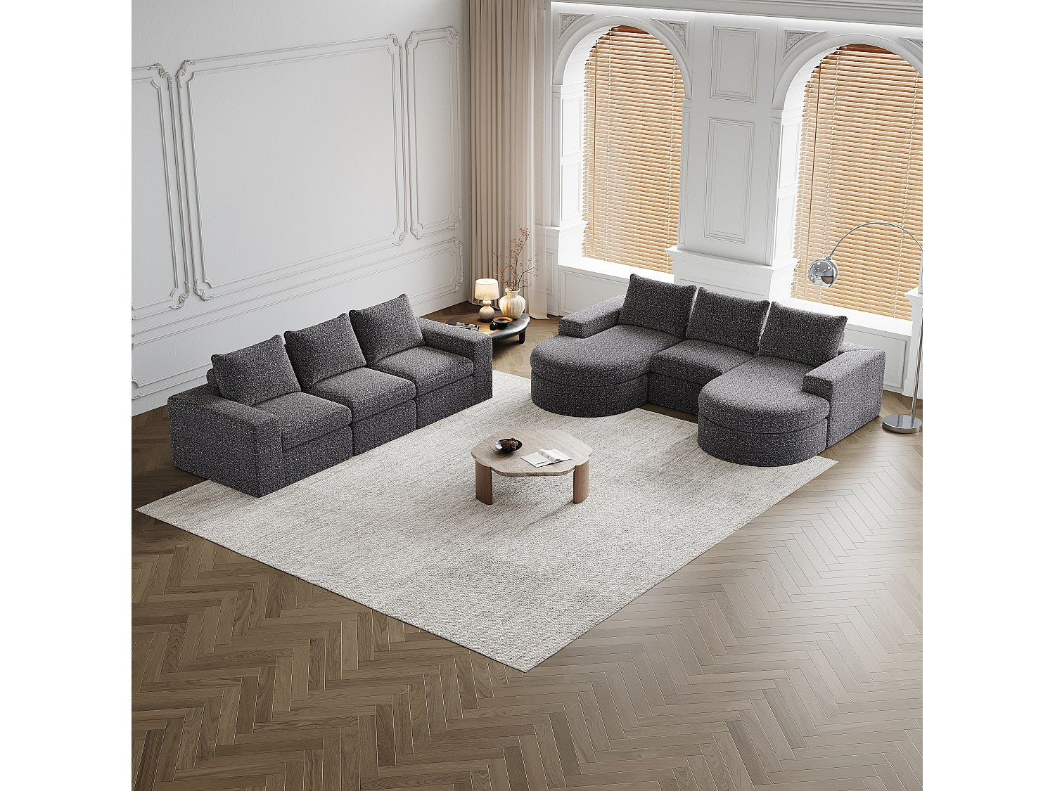 Méridienne pour canapé modulable 6 places gris tissu