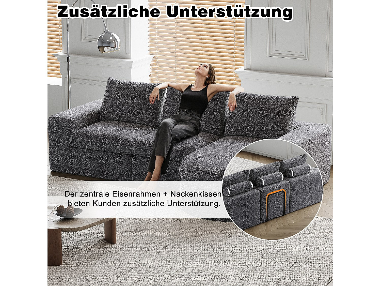 Méridienne pour canapé modulable 6 places gris tissu