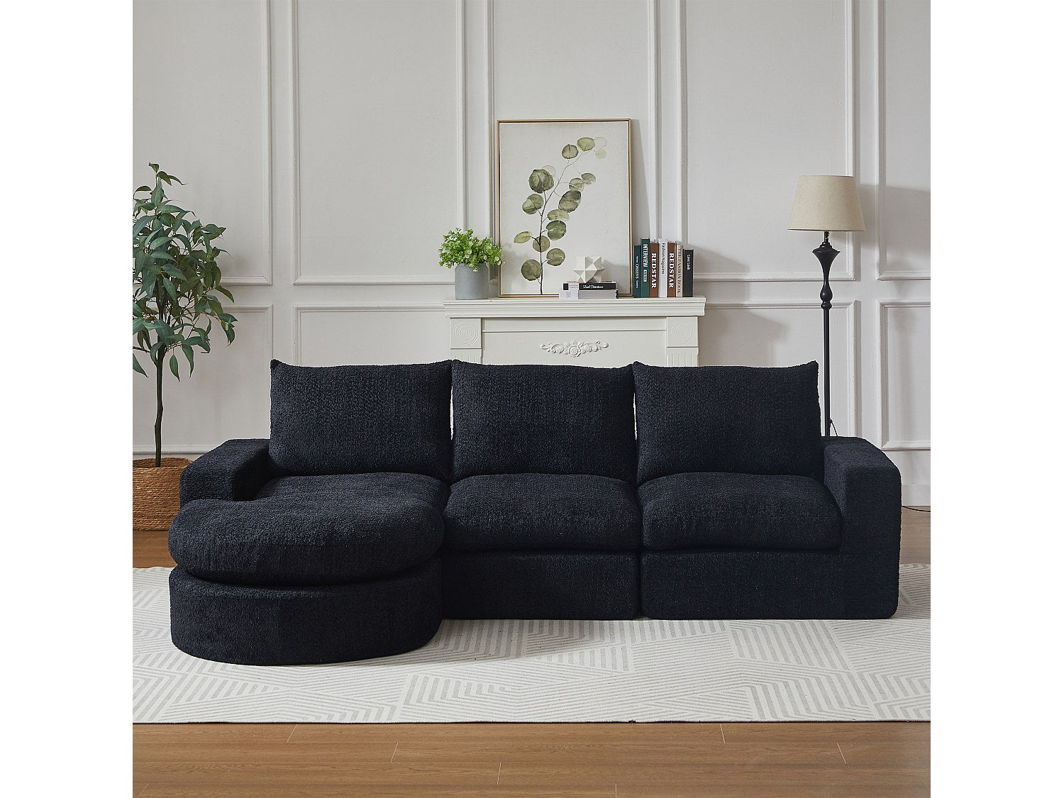 Méridienne pour canapé modulable 6 places noir tissu