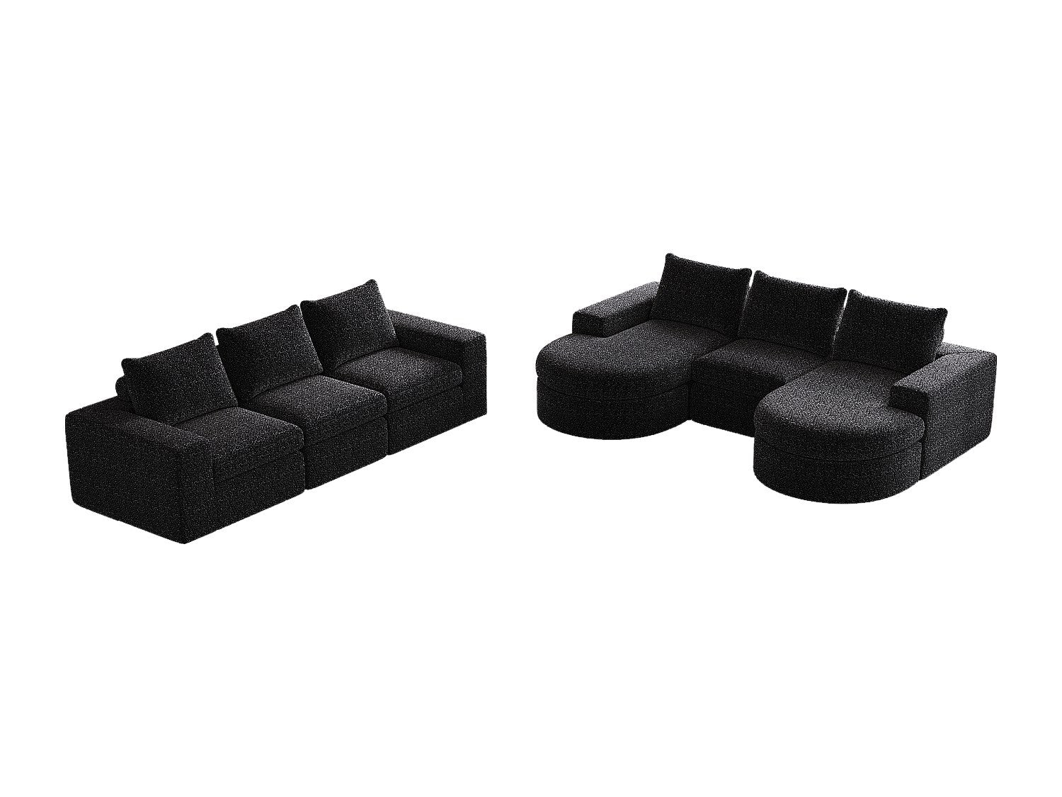 Méridienne pour canapé modulable 6 places noir tissu